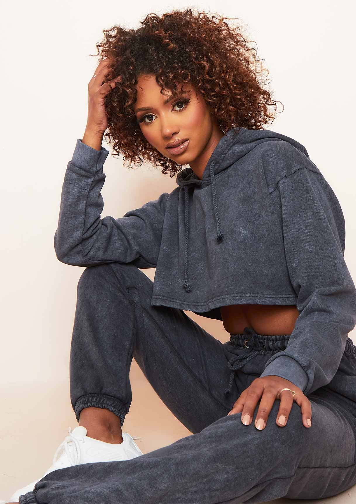 Brianne Charcoal Washed Cropped Hoodie