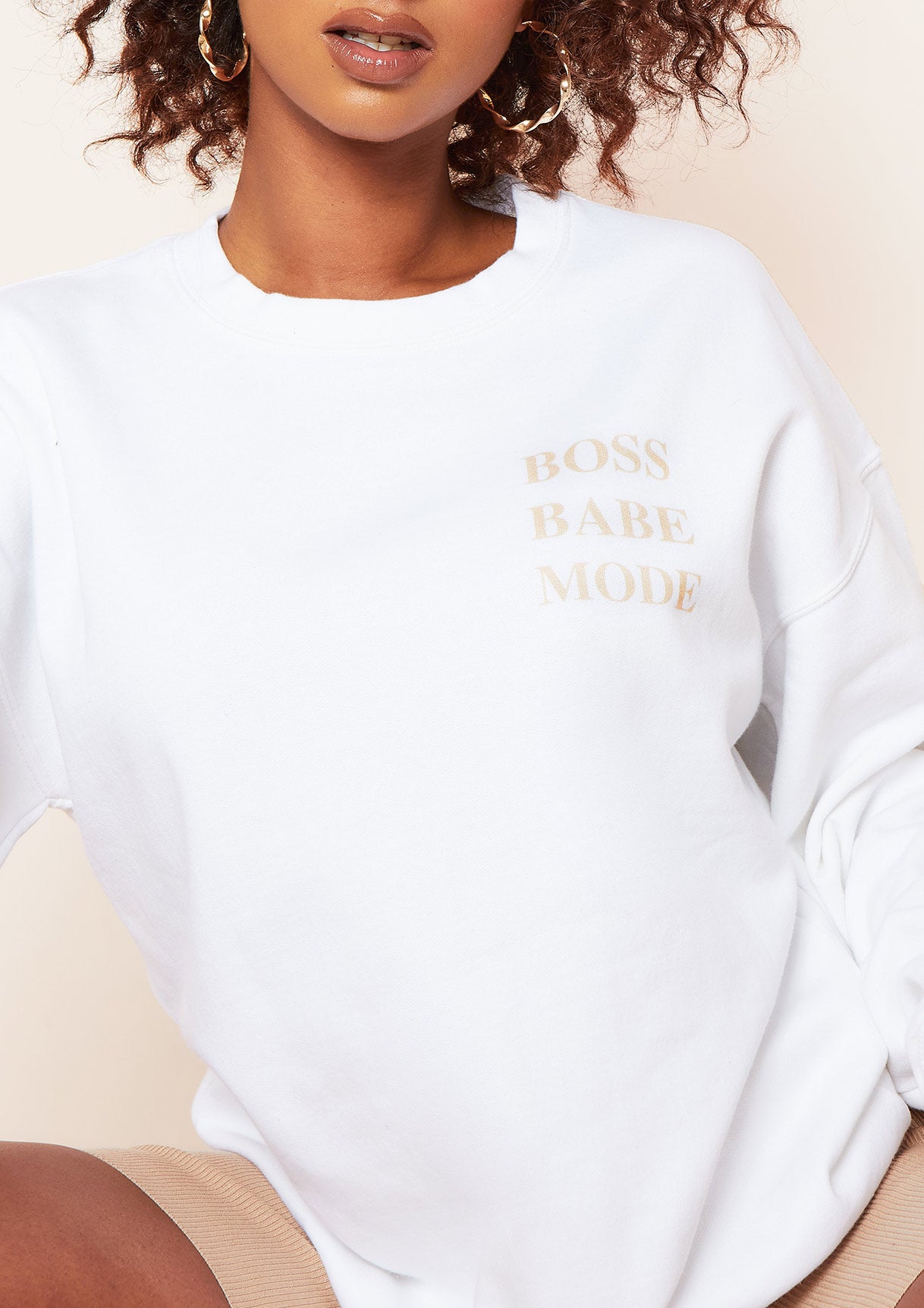 Jayla White Boss Babe Mode Slogan Oversized Sweatshirt