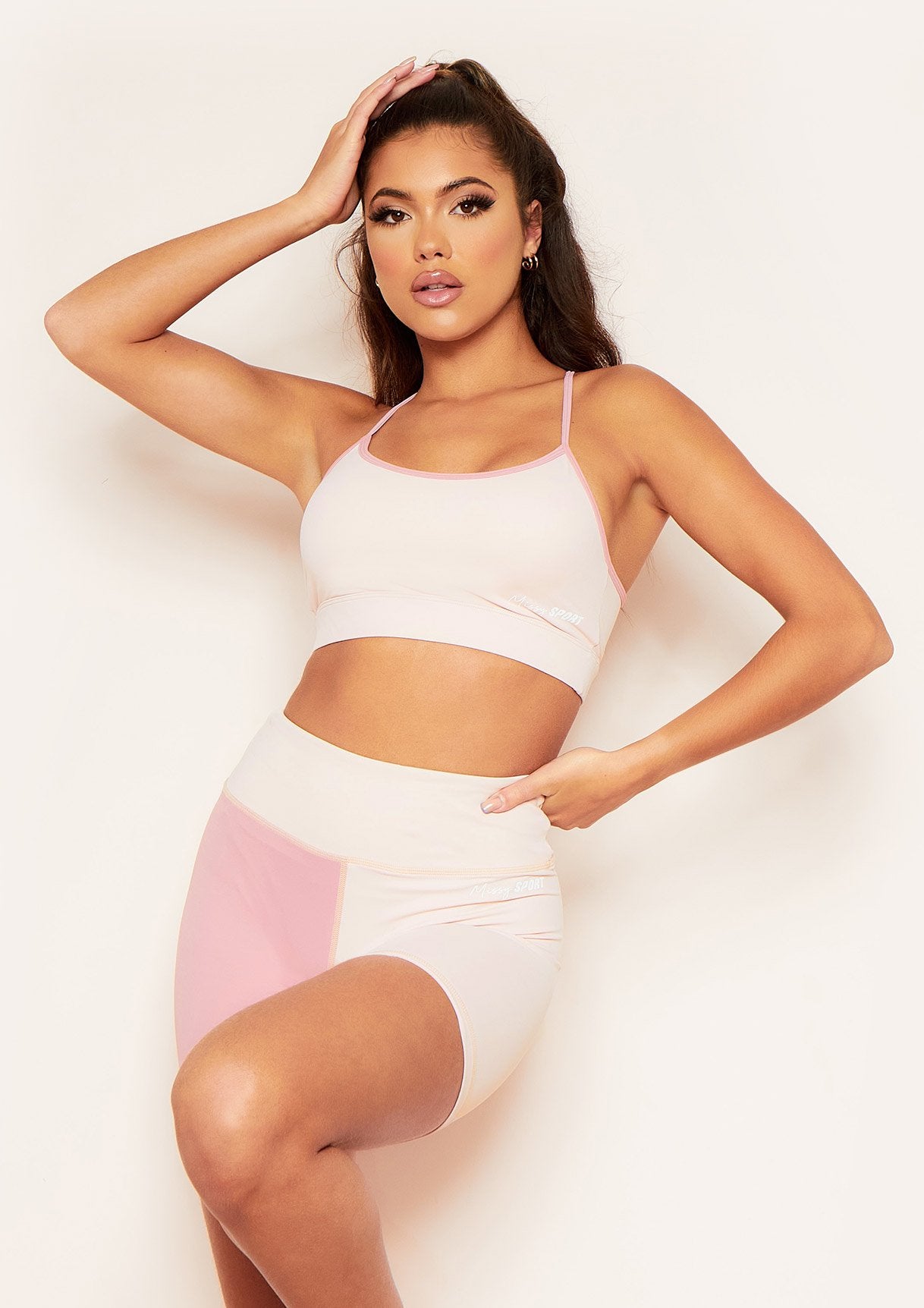 Annalise Pink Missy Sport Colour Block Cross Back Strappy Gym Top