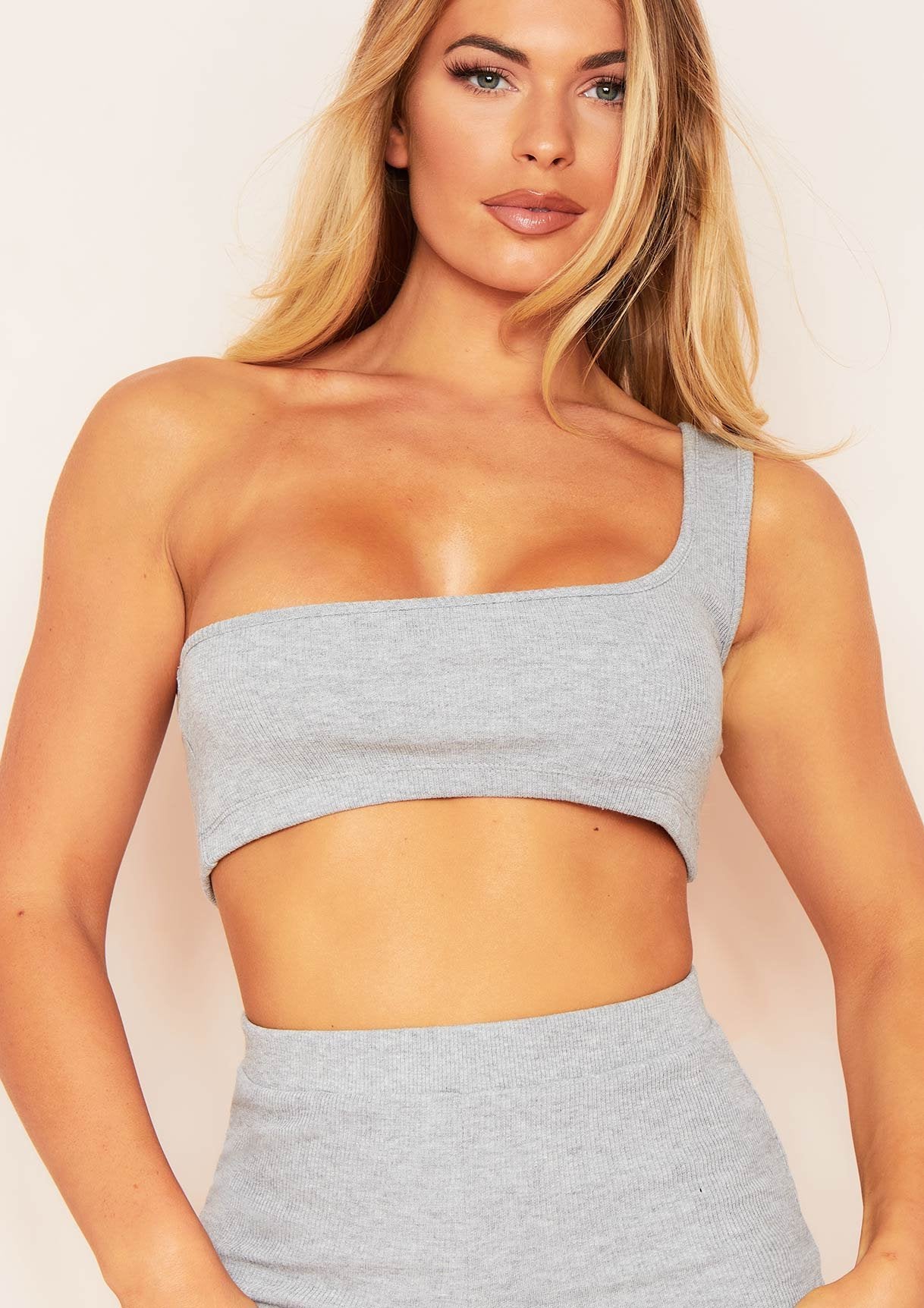 Mabel Grey One Shoulder Ribbed Crop Top