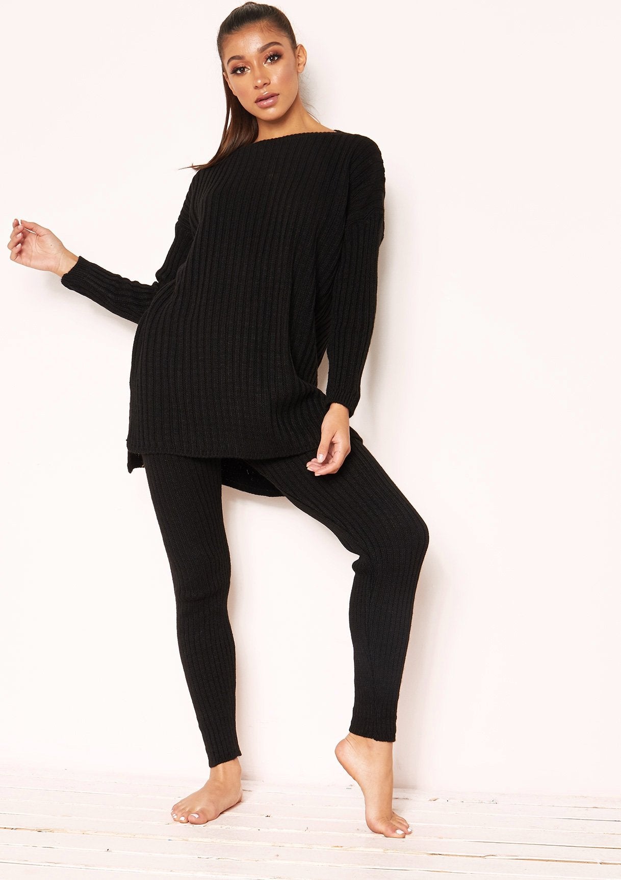 Anya Black Knit Jumper Loungewear Set