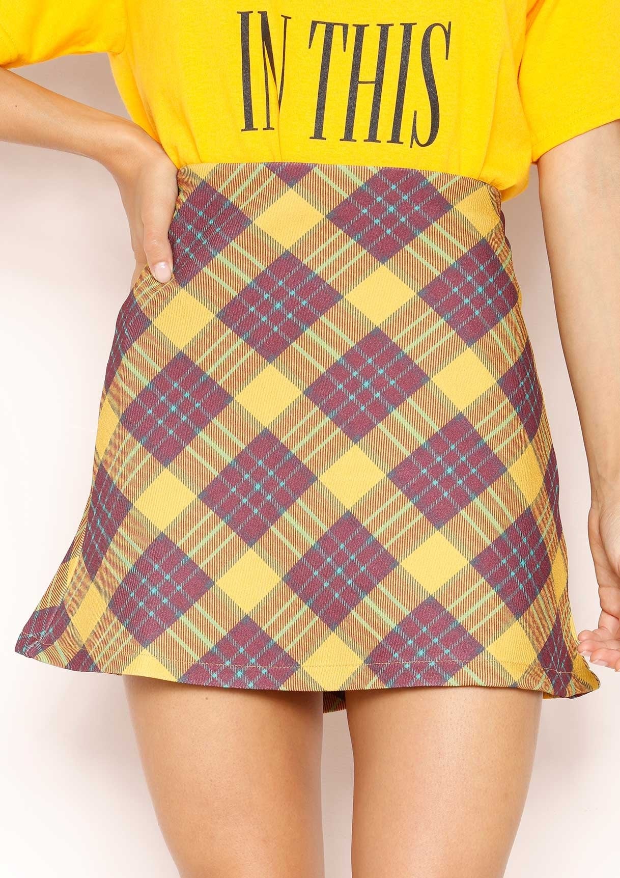 Judith Mustard Check Mini Skirt