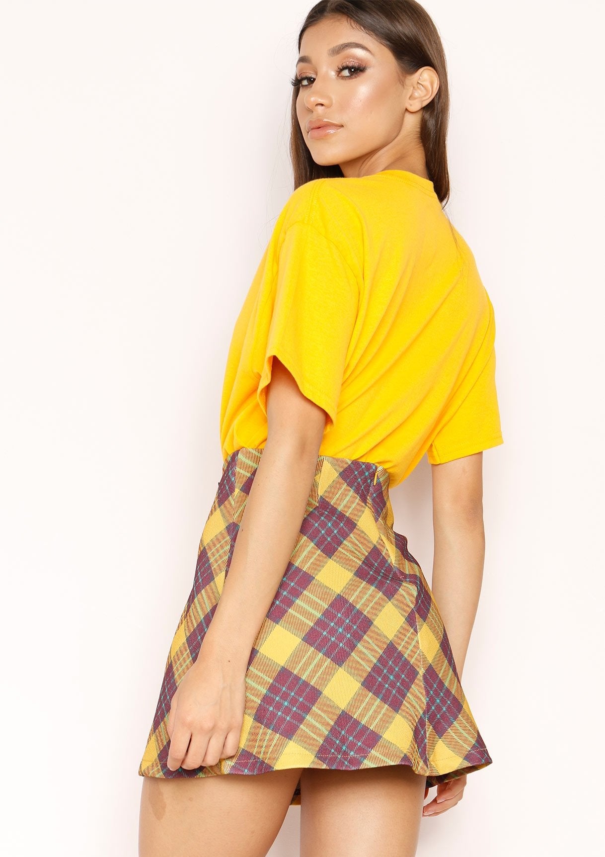 Judith Mustard Check Mini Skirt