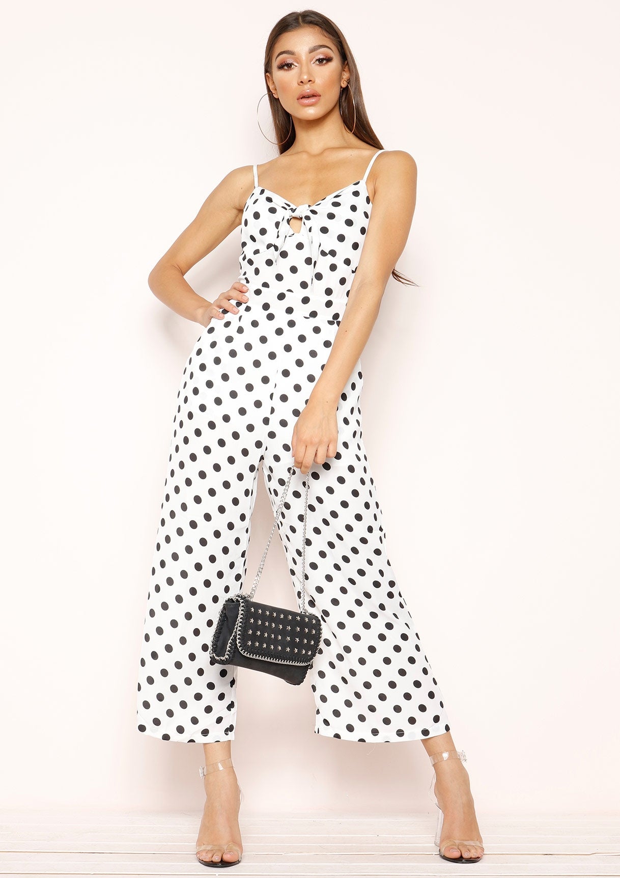 Fenella White Polkadot Tie Culotte Jumpsuit