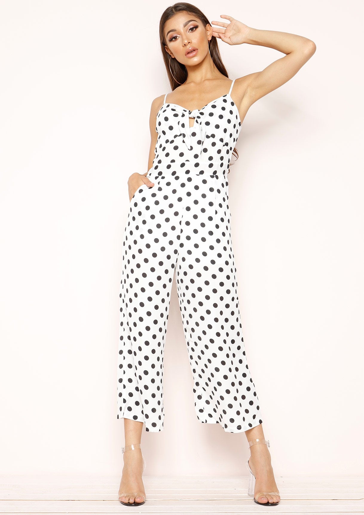 Fenella White Polkadot Tie Culotte Jumpsuit