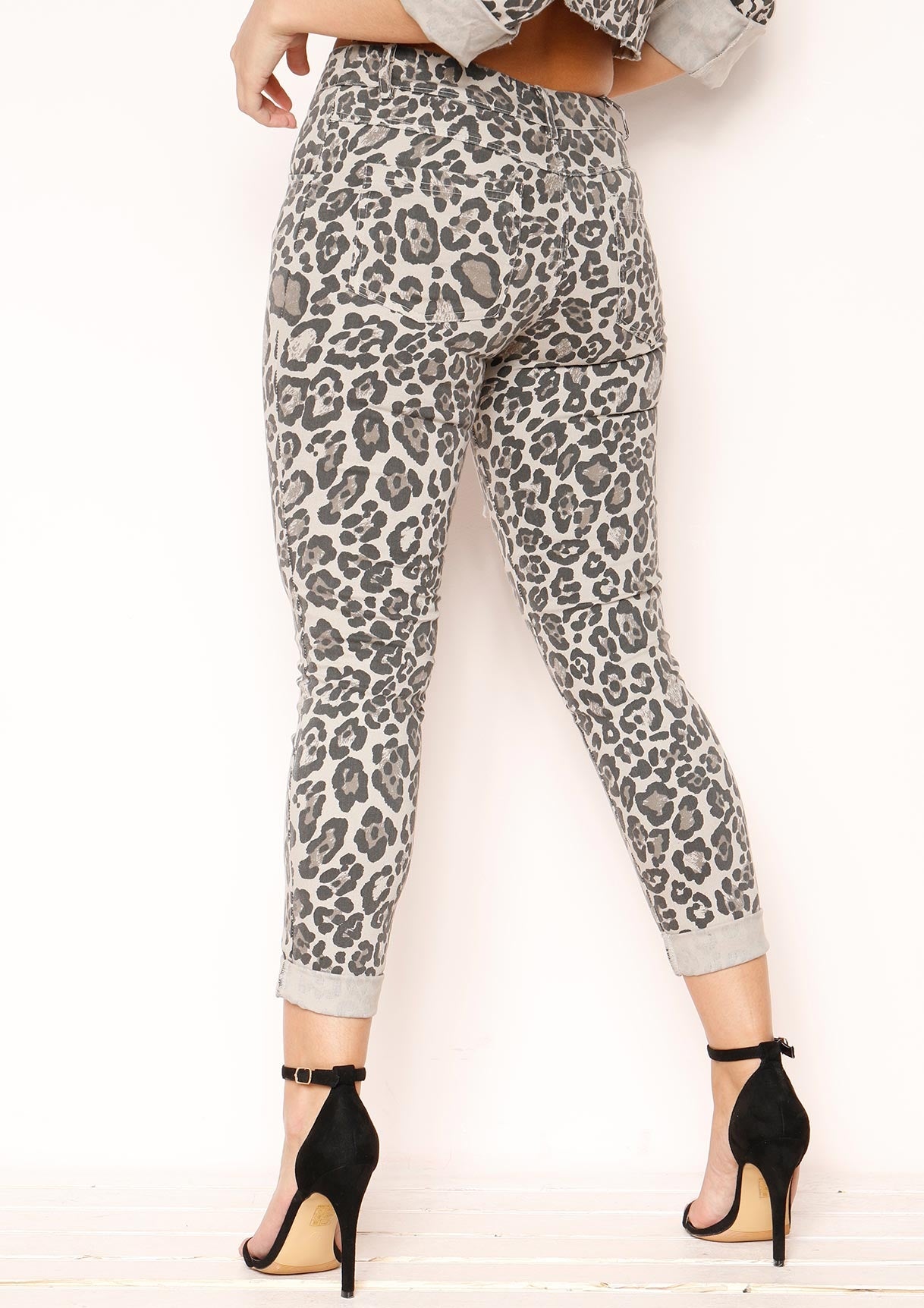 Geena Grey Leopard Print Jeans