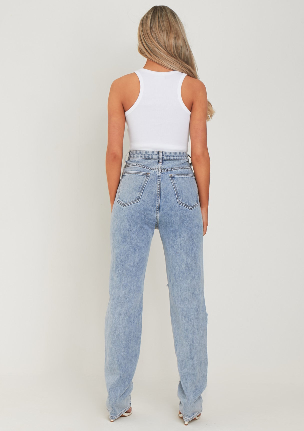 Lucie Light Blue Ripped Straight Leg Jeans