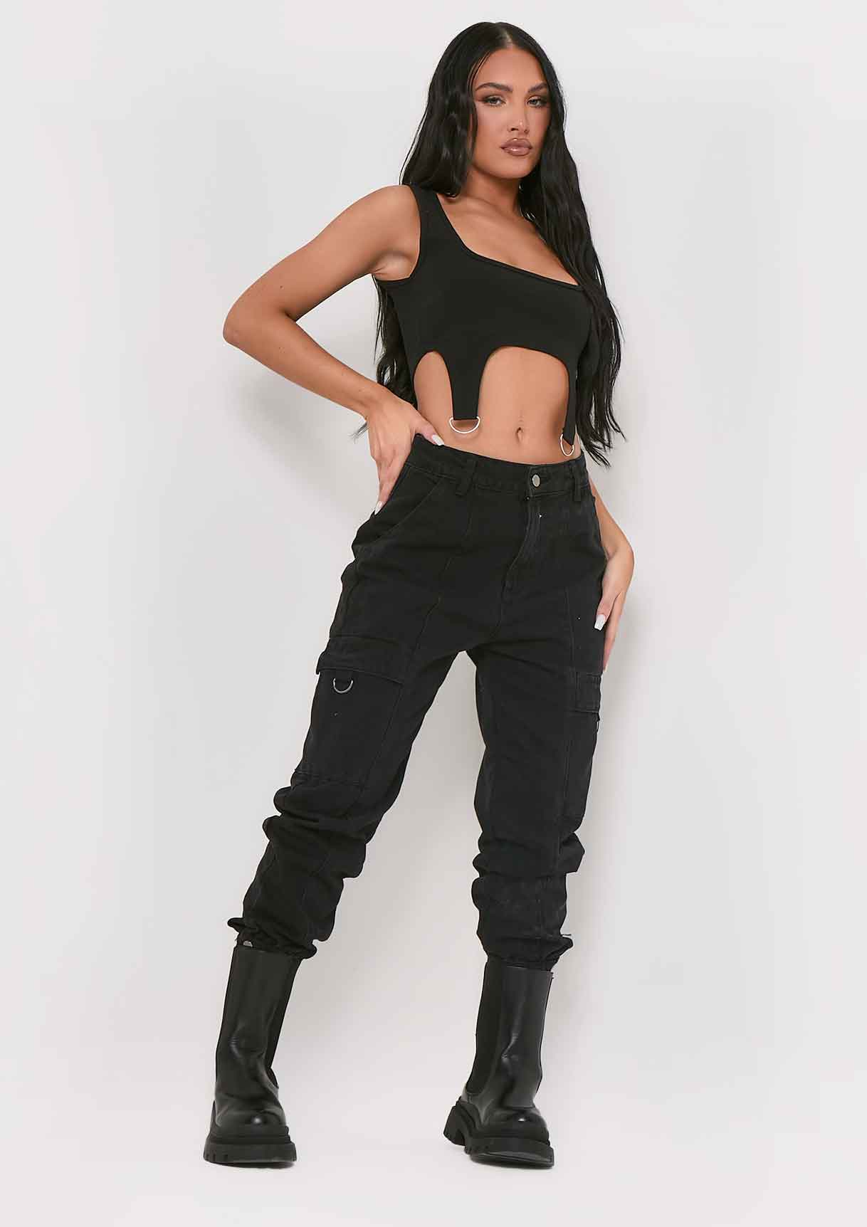 Chaka Black D Ring Corset Crop Top