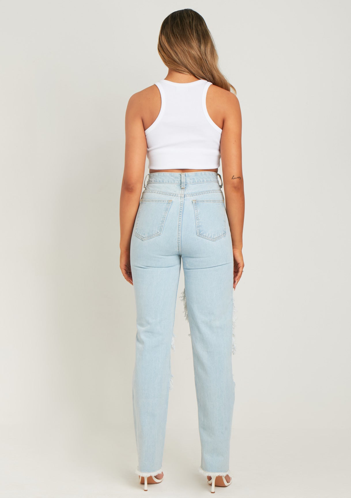 Cyntoia Blue High Waisted Cut Out Ripped Denim Jeans