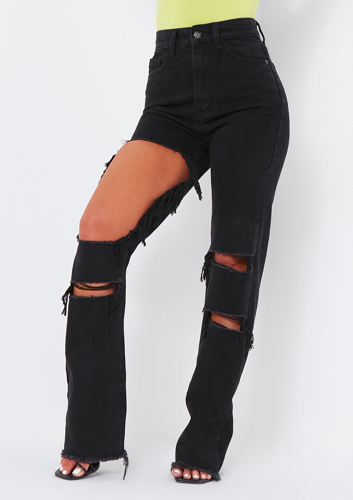 Cyntoia Black Wash High Waisted Cut Out Ripped Denim Jeans