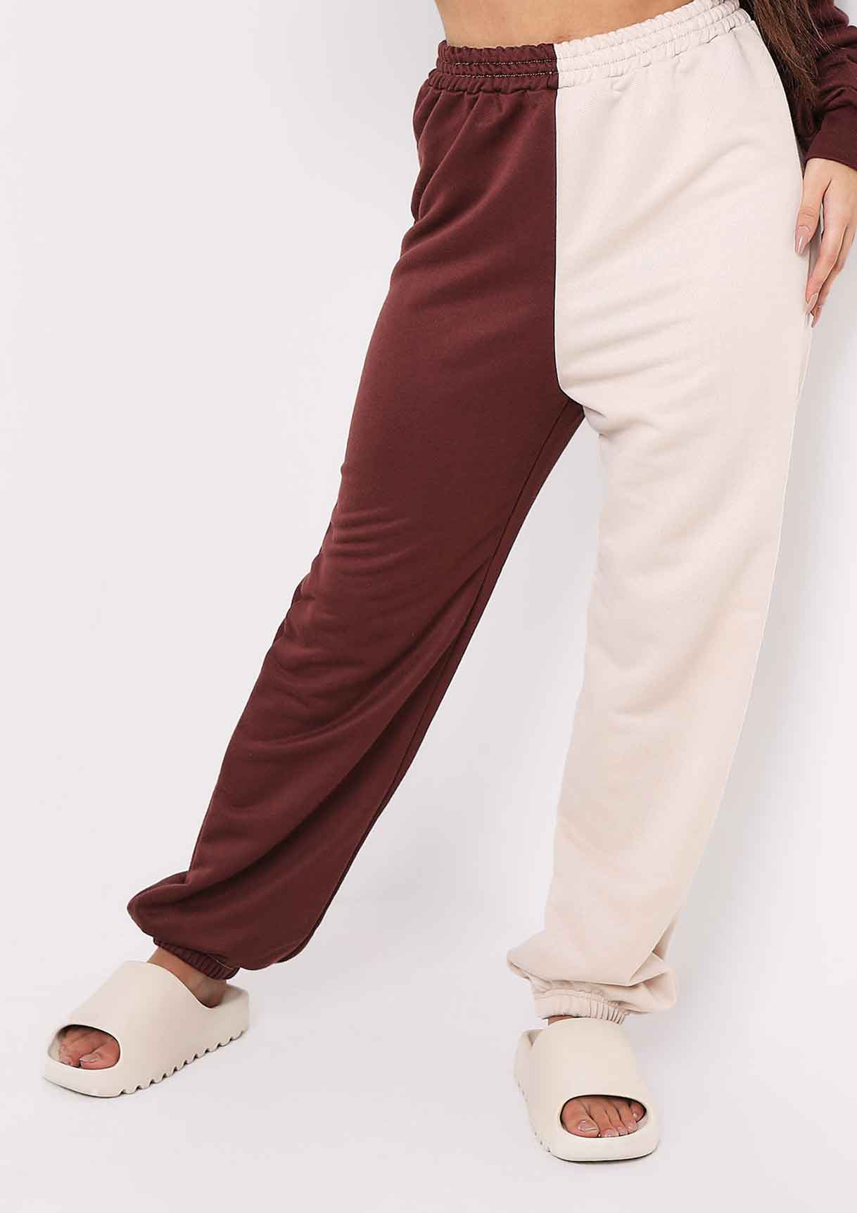 Cheryl Chocolate Beige Two Colour Splice Jogger