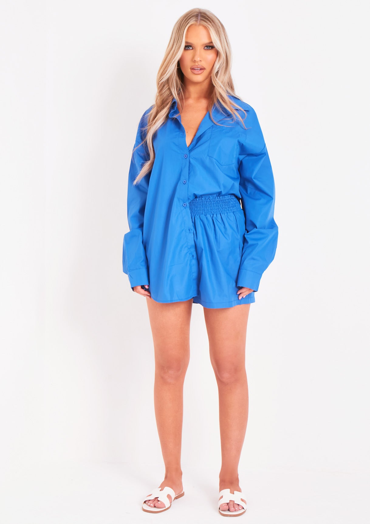 Clara Cobalt Blue Thick Cotton Oversized Shirt