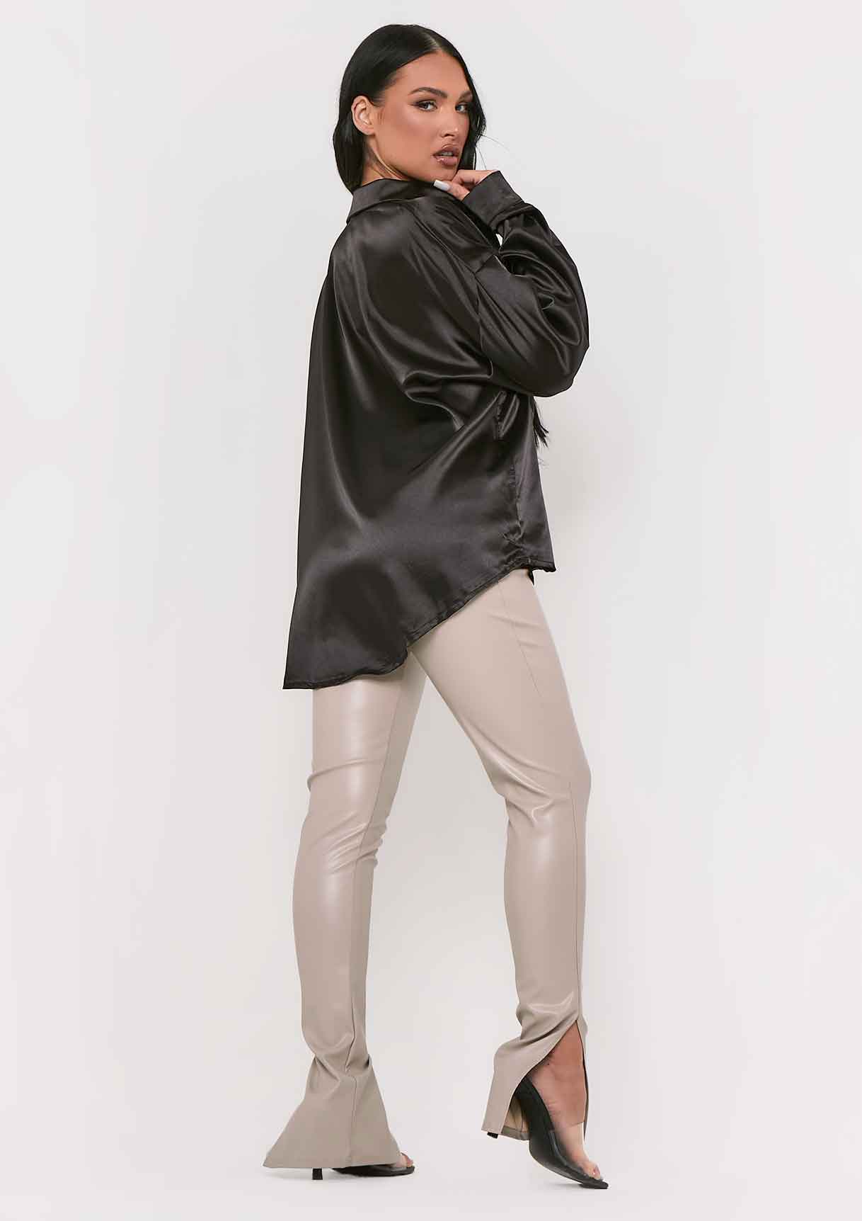 Jessica Black Oversized Thick Satin Button Through Shirt