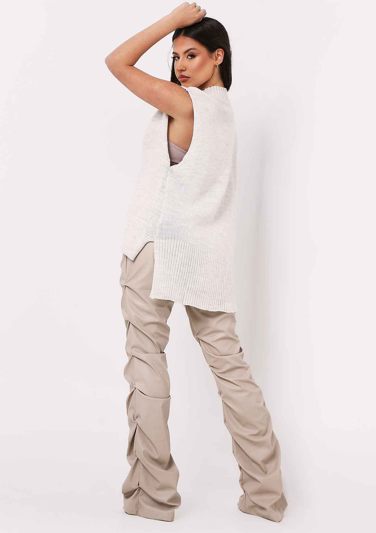 Cassey Beige Knitted Vest Top