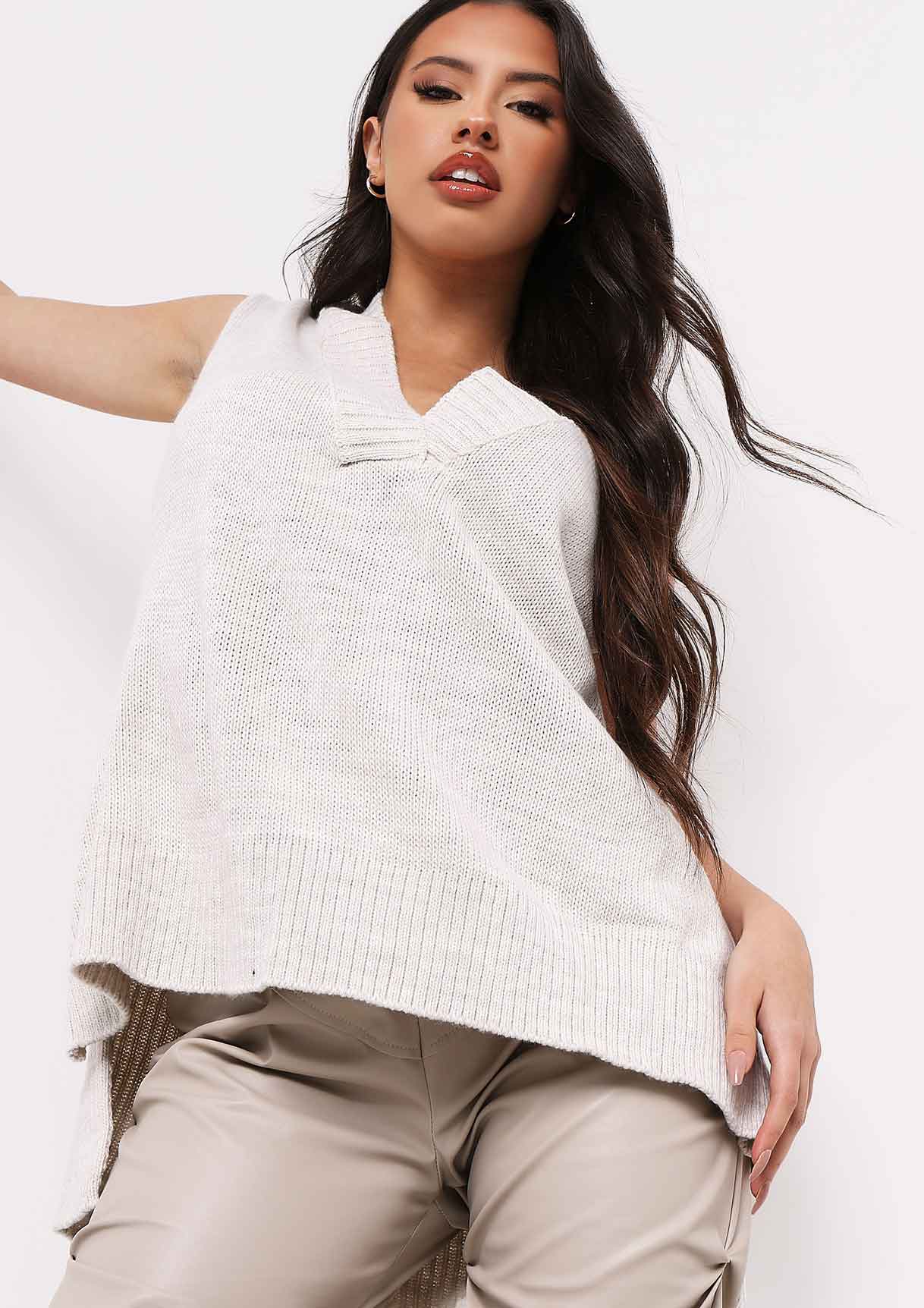 Cassey Beige Knitted Vest Top