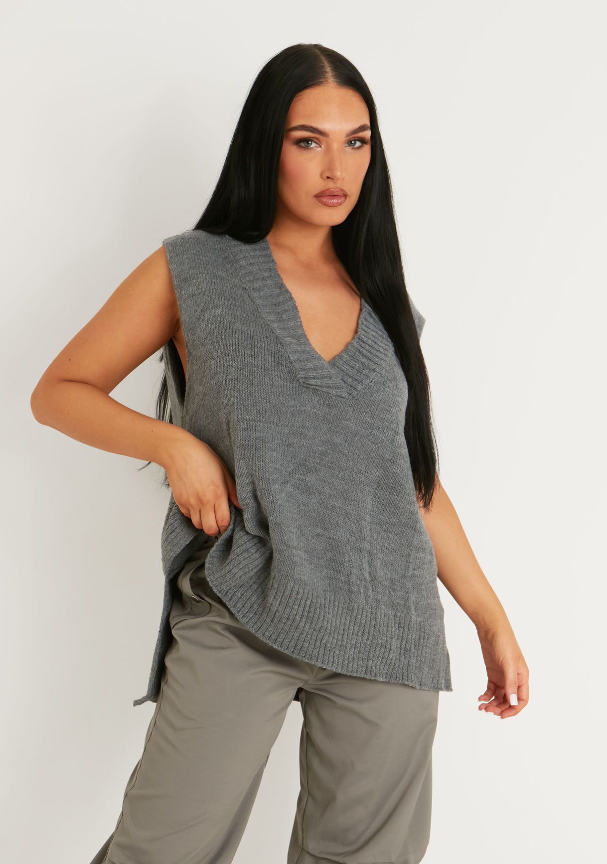 Cassey Charcoal Knitted Vest Top