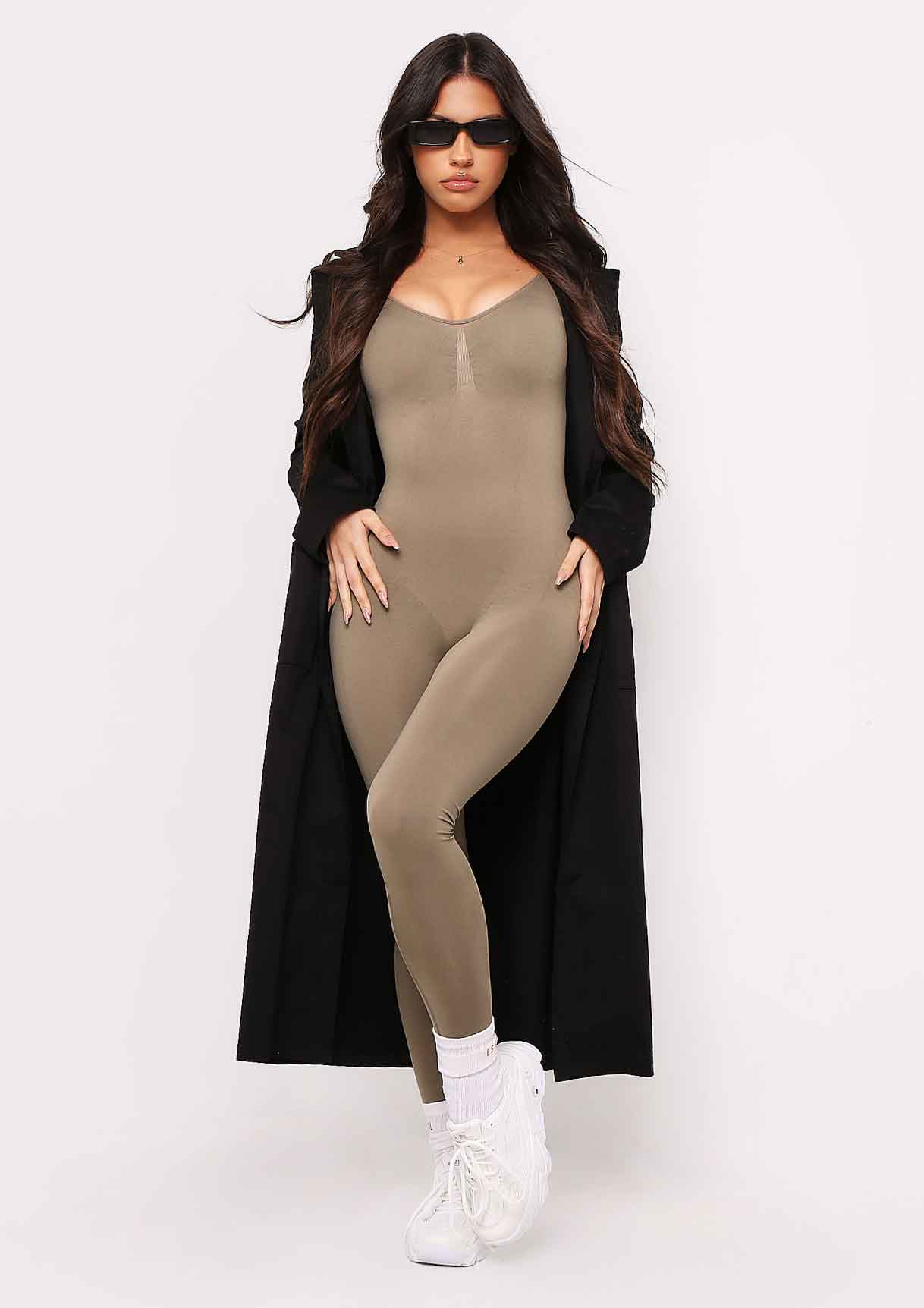 Amelia Olive Seamless Long Sleeve Plunge Jumpsuit