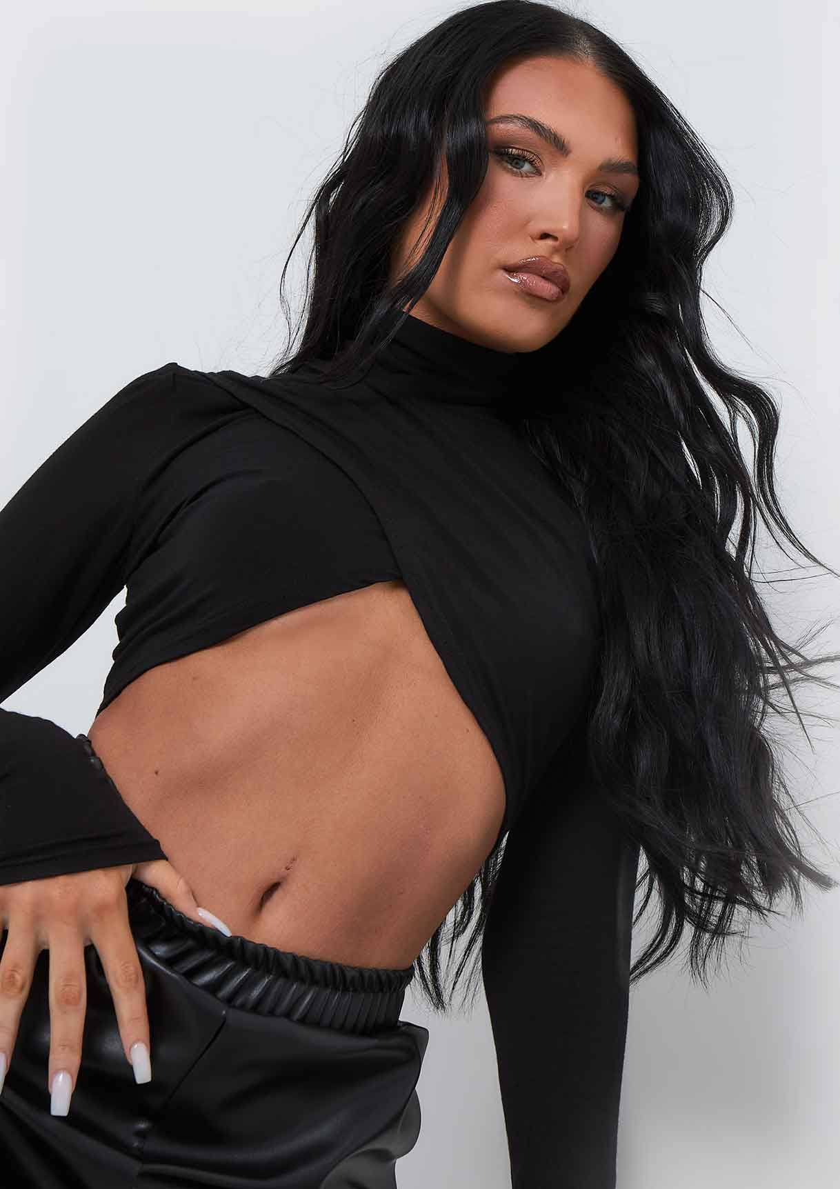 Marlie Black Wrap Over Crop Top