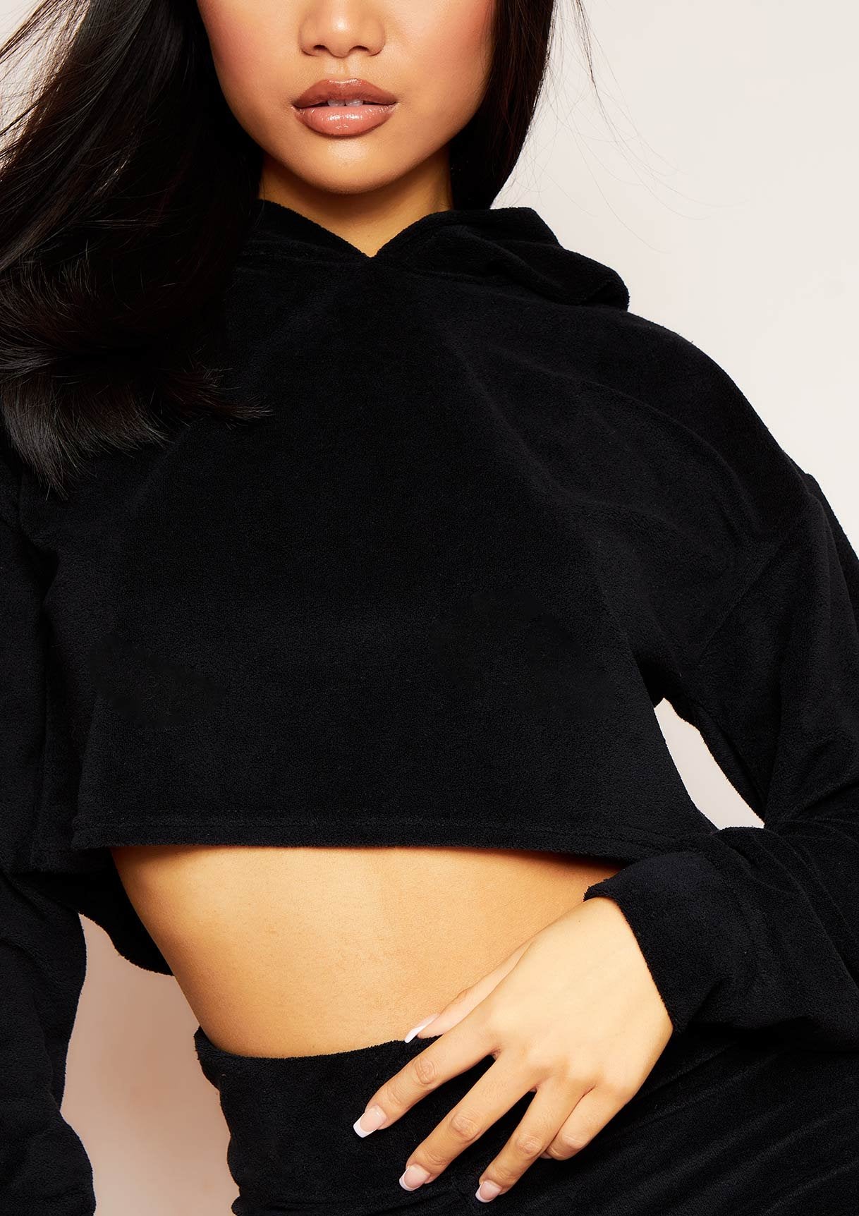 Grace Black Velour Cropped Hoodie