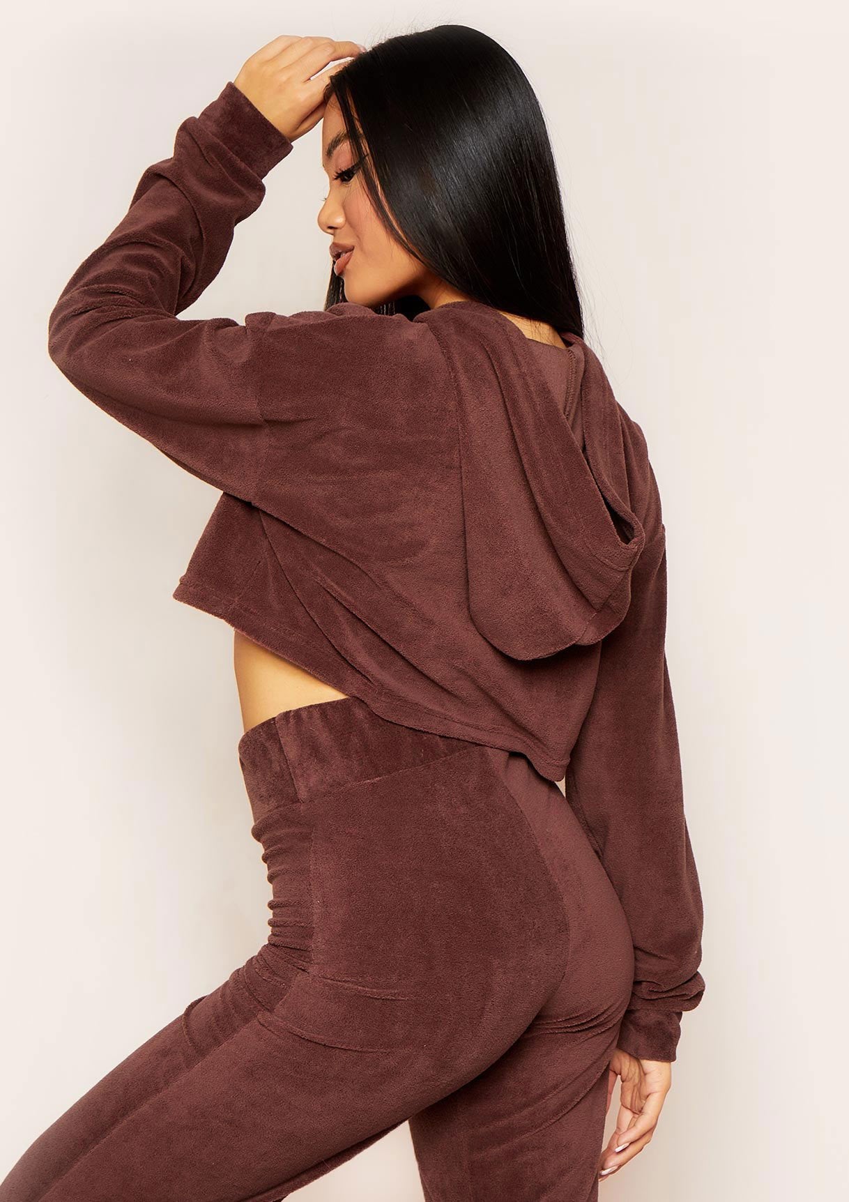 Grace Chocolate Velour Cropped Hoodie