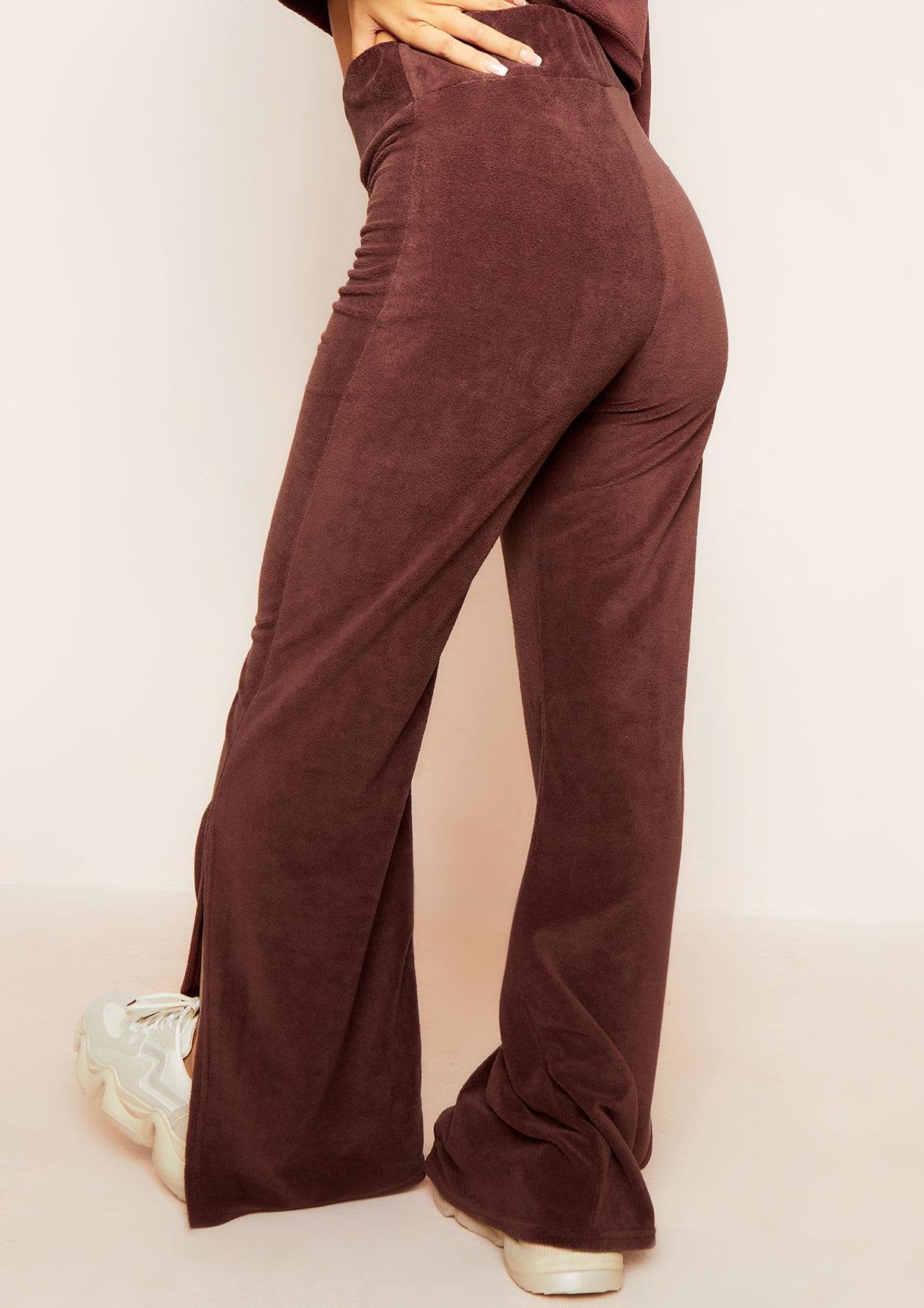 Belle Chocolate Velour Split Hem Joggers