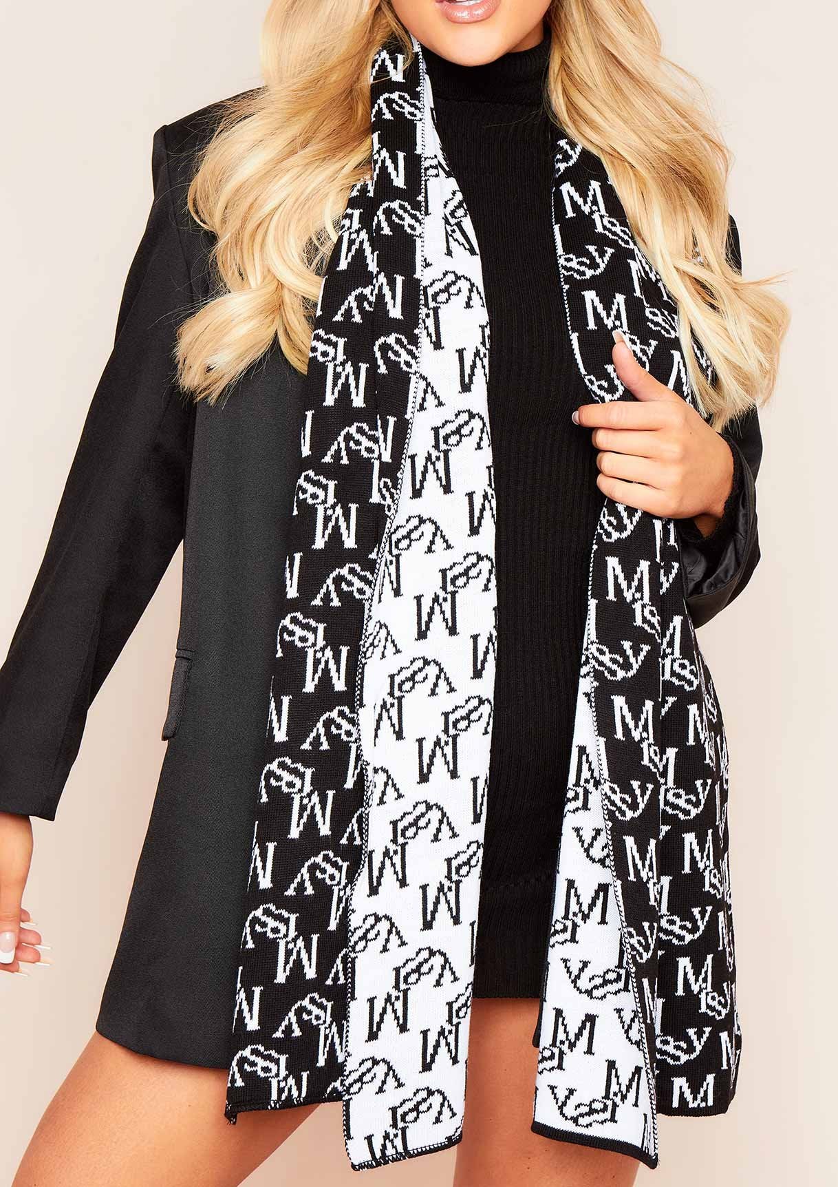 Eleanor Black Missy Empire Print Oversized Long Knitted Scarf