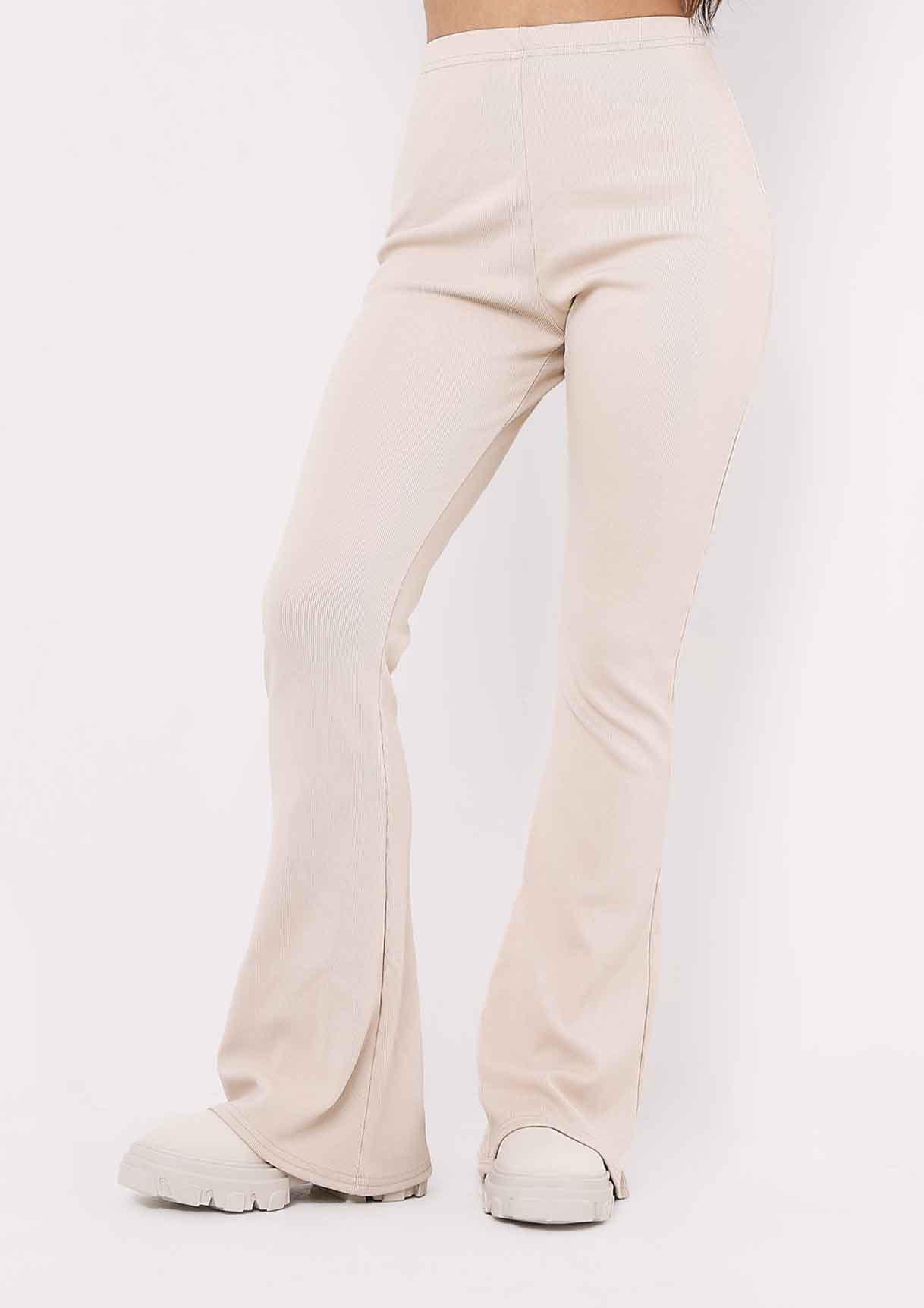 Jania Stone Thick Bandage Ribbed Flared Trousers