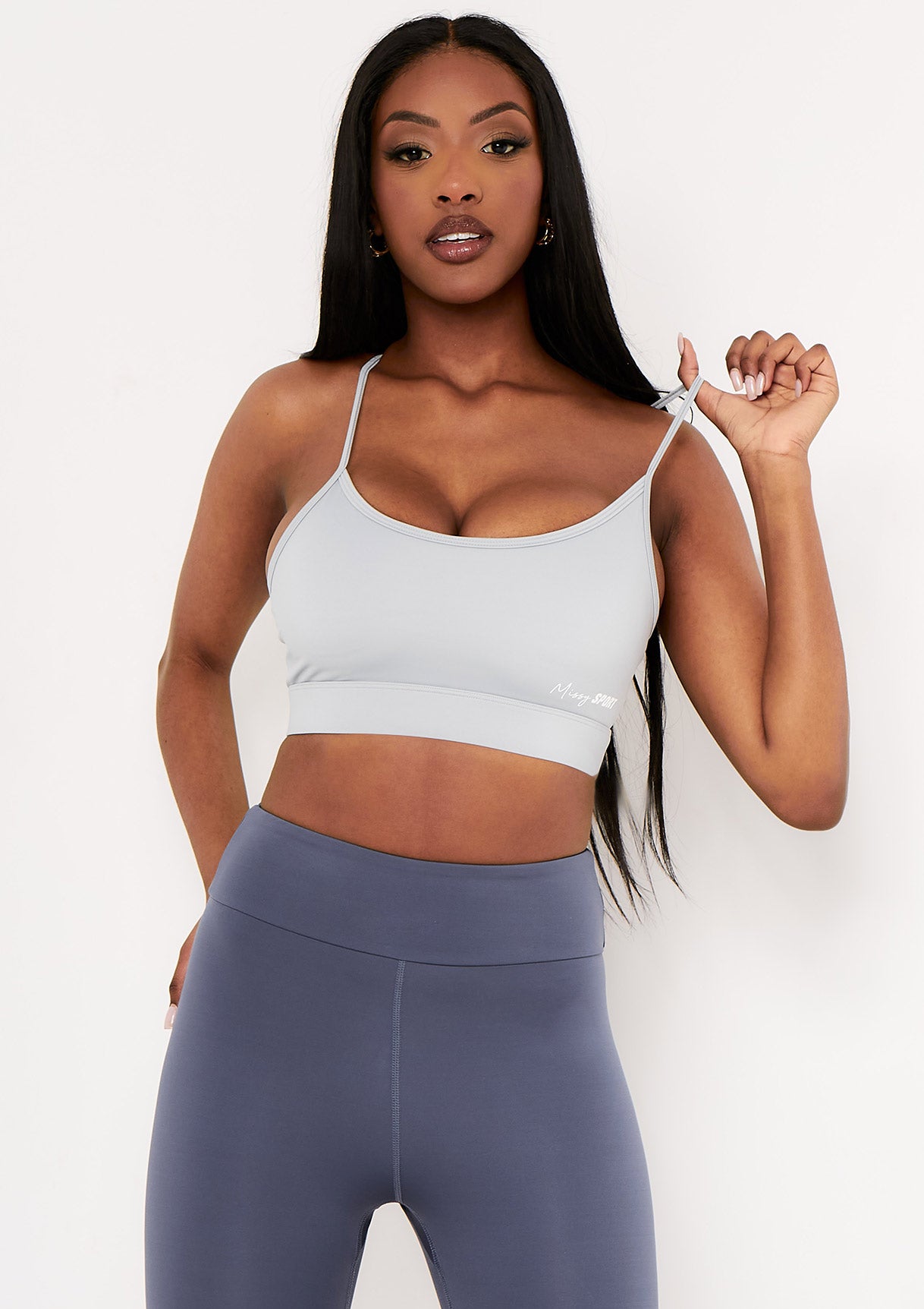 Eleanor Pale Blue Missy Sport Strappy Crop Gym Top