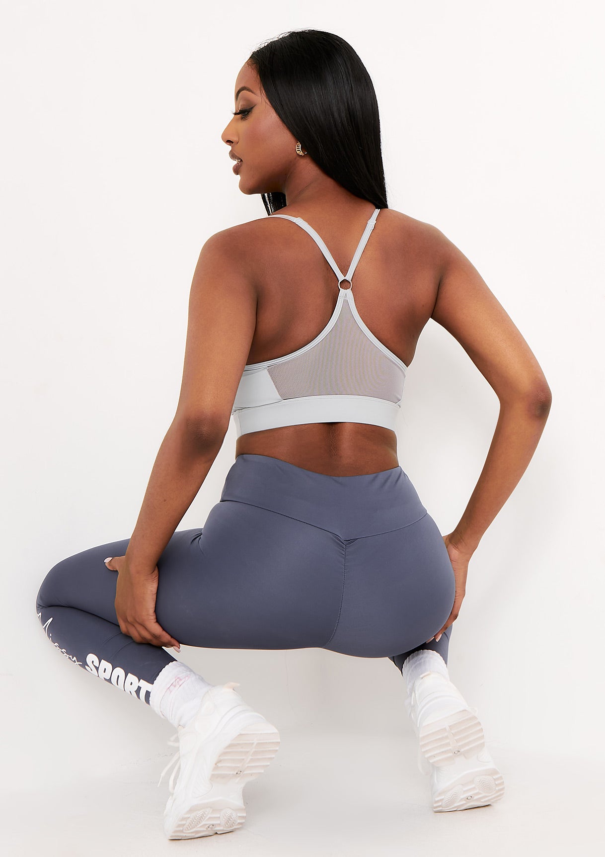 Eleanor Pale Blue Missy Sport Strappy Crop Gym Top