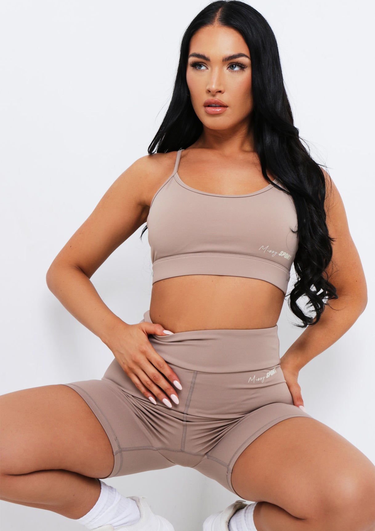 Kacey Mocha Missy Sport Ruched Bum Gym Shorts