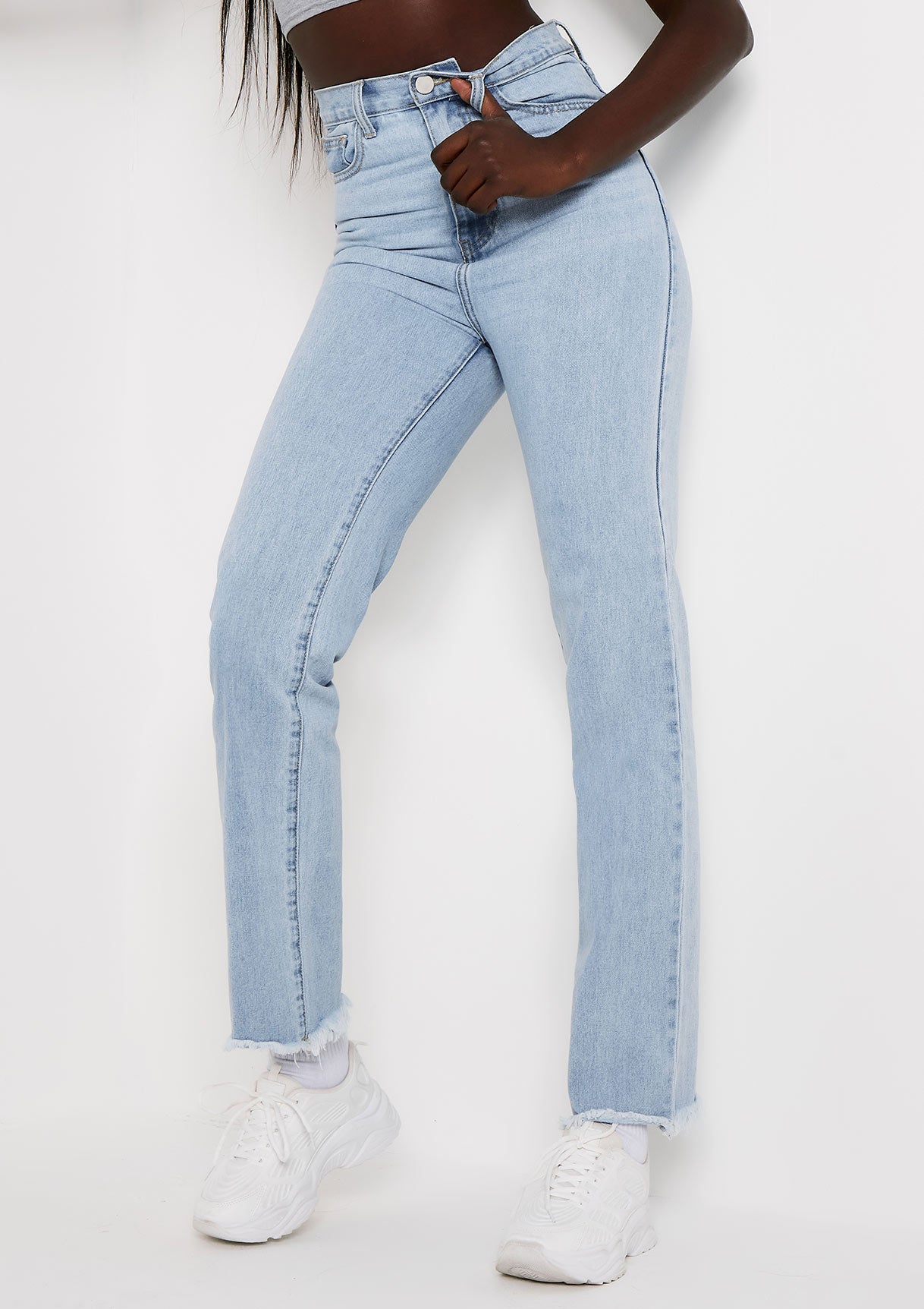 Gina Light Wash Raw Hem Denim Wide Leg Jeans