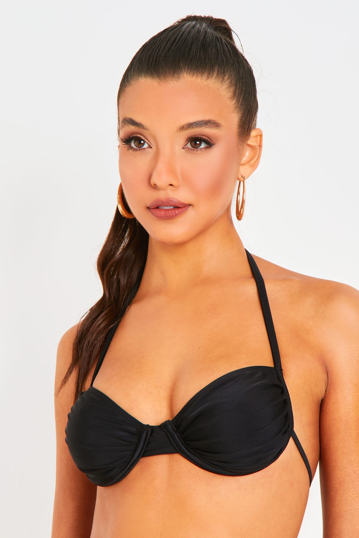 Irla Black Halterneck Ruched Detail Underwire Bikini Top