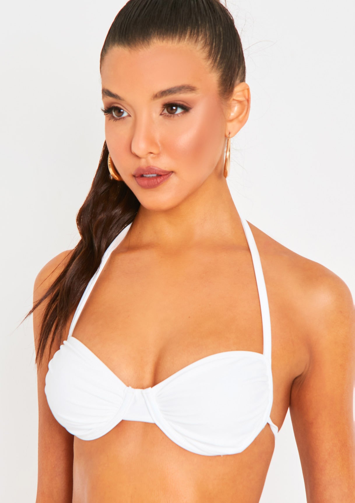 Irla Ivory Halter Neck Ruched Detail Underwire Bikini Top