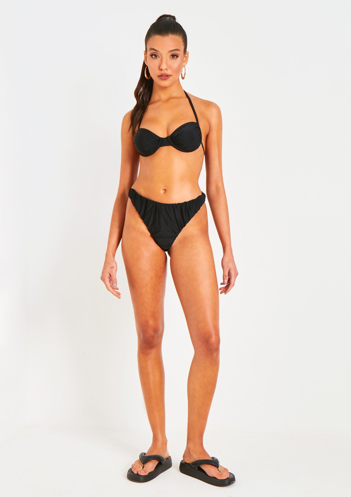 Aston Black Ruched Bikini Thong