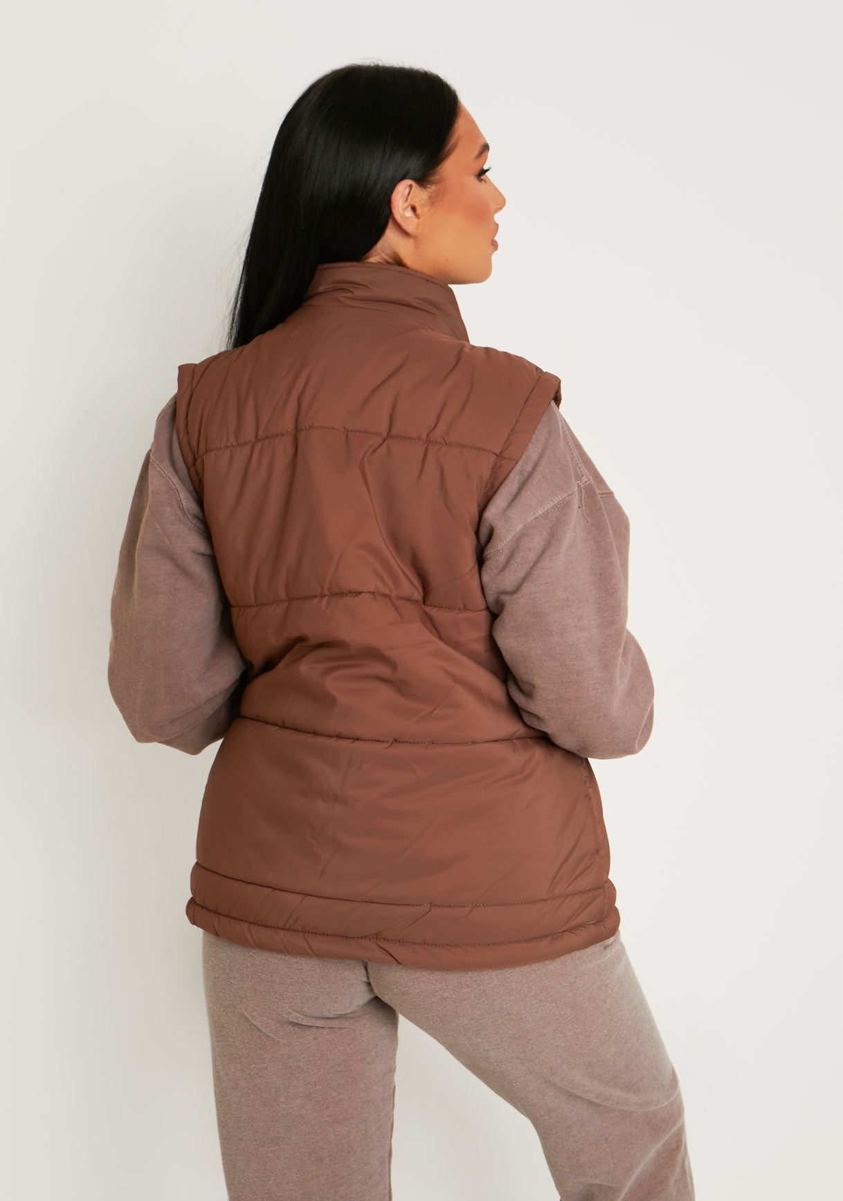 Mary Chocolate Pocket Detail Sleeveless Padded Gilet