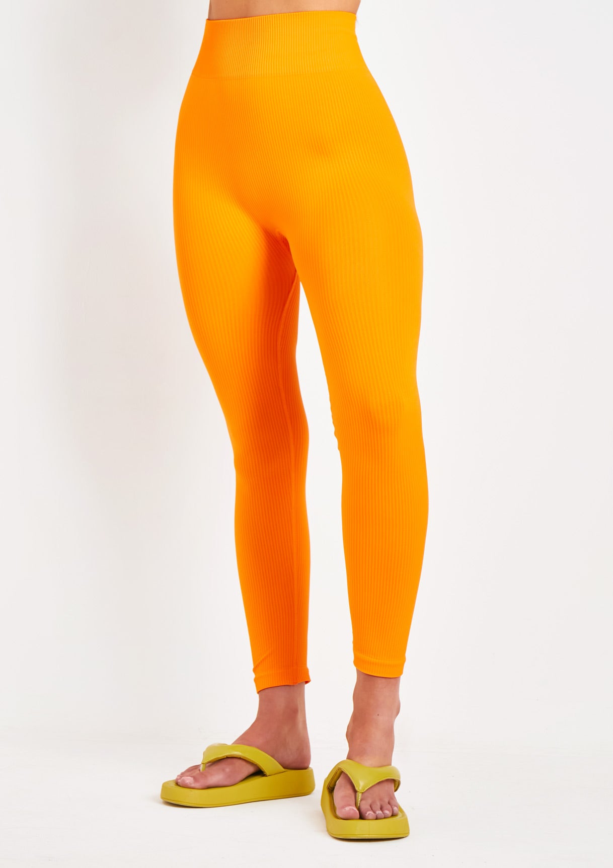 Cyndi Orange Seamless Ribbed High Waisted Leggings