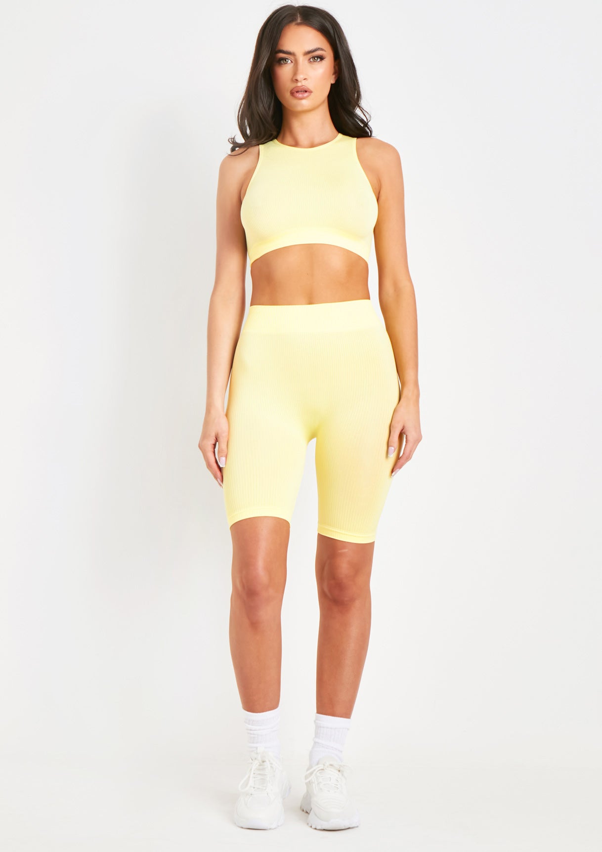 Jacqueline Lemon Seamless Ribbed Racer Crop Top