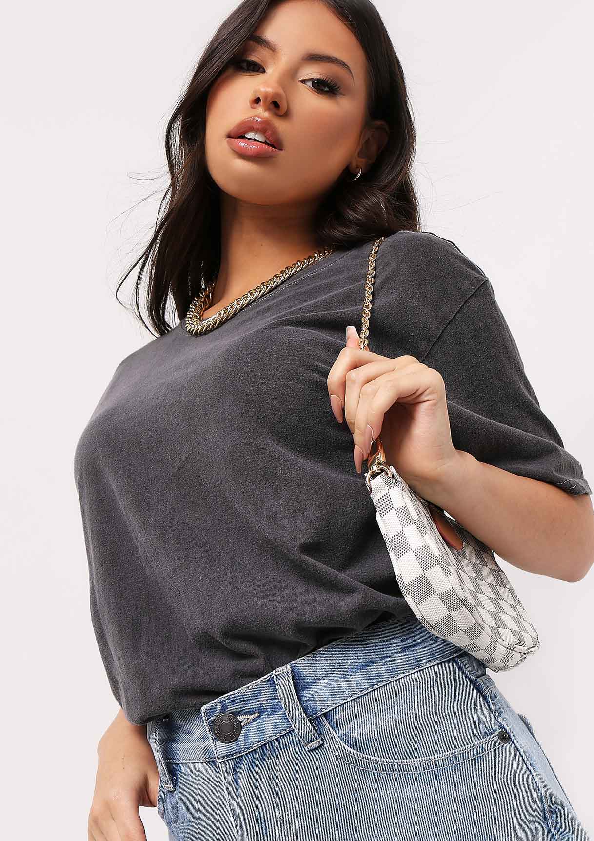 Dahlia Charcoal Acid Wash Oversized Crew Neck T-Shirt