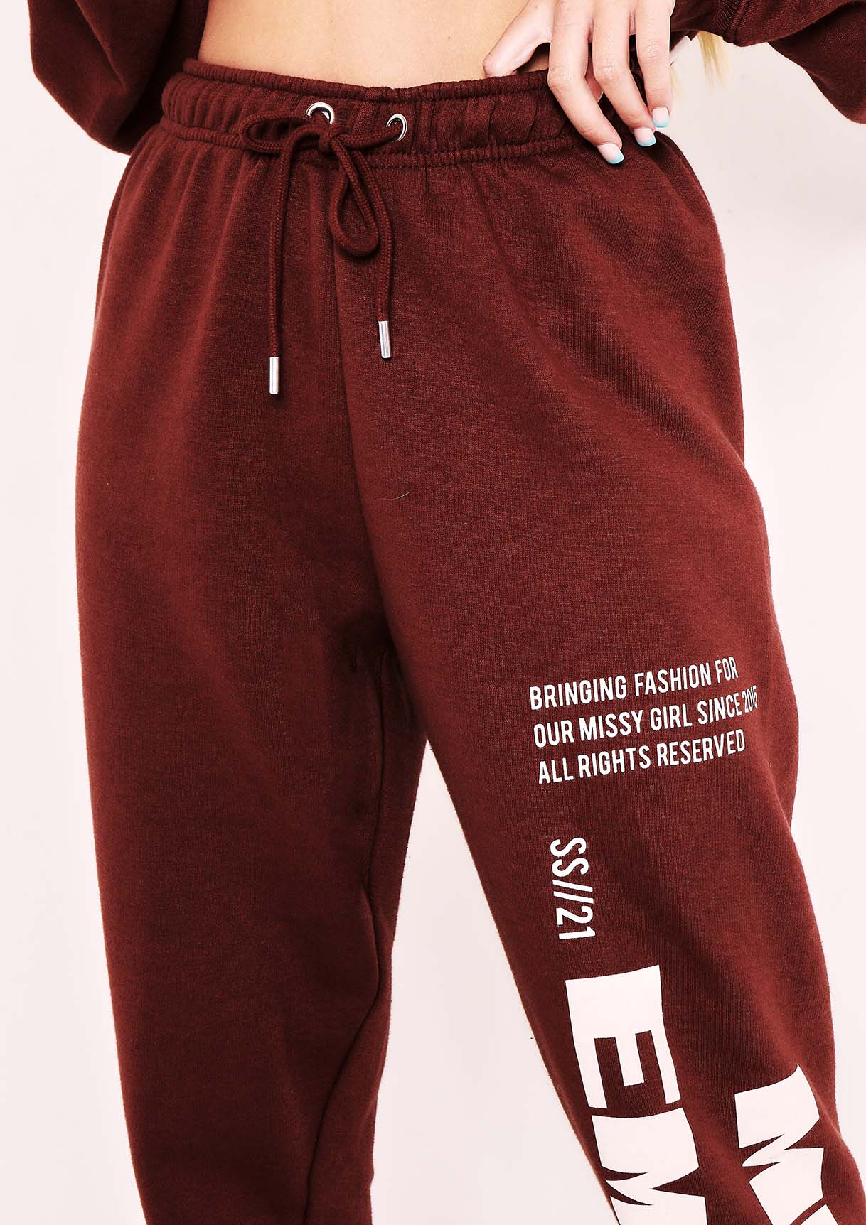 Layla Chocolate Missy Empire Slogan Joggers