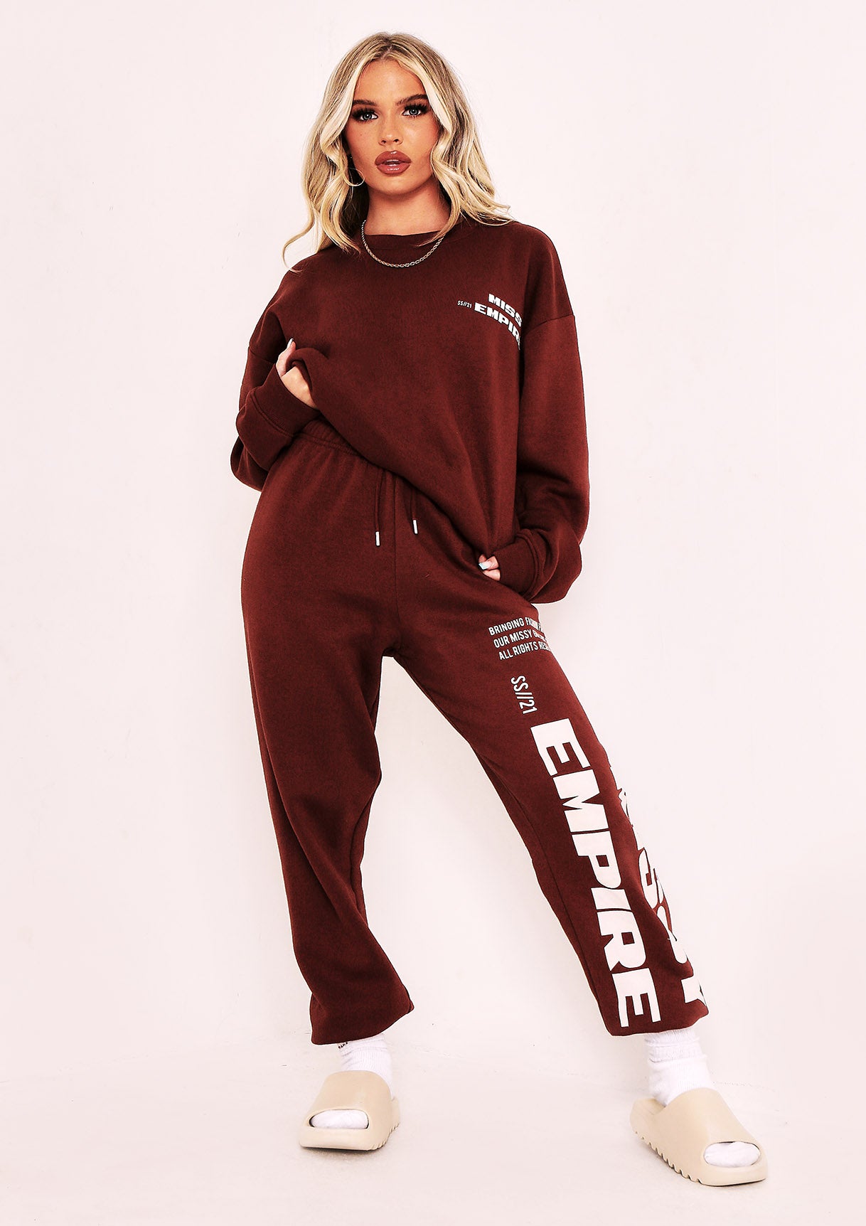 Layla Chocolate Missy Empire Slogan Joggers