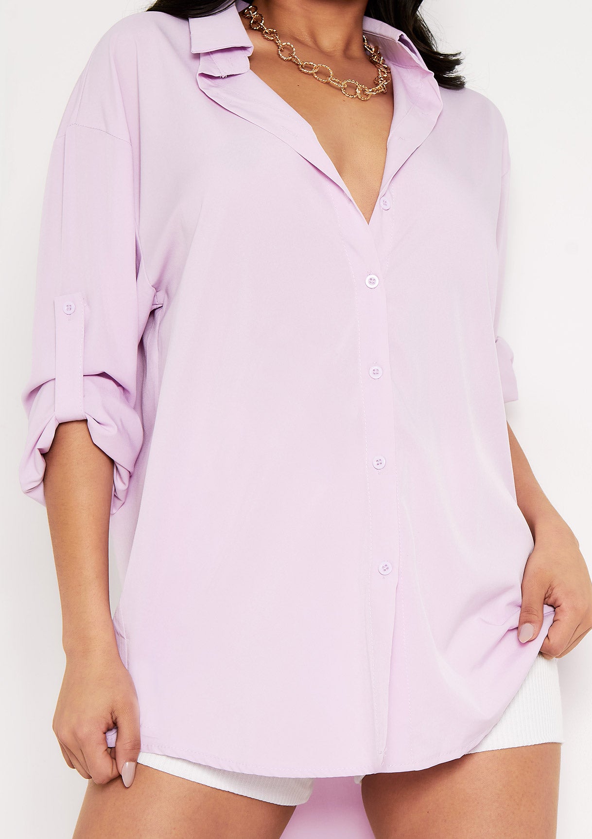 Aliza Lilac Oversized Button Up Shirt