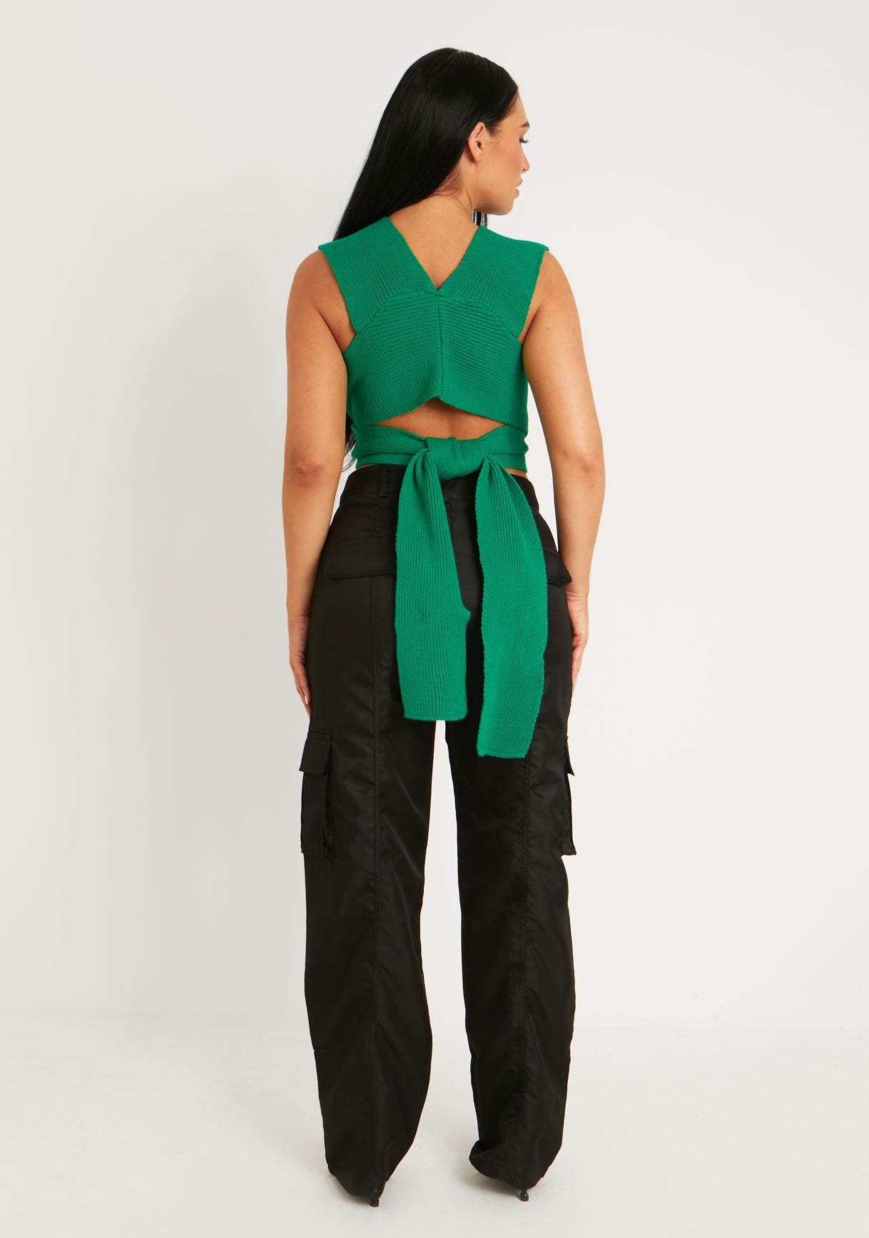 Daphne Green Knitted Wrap Crop Top