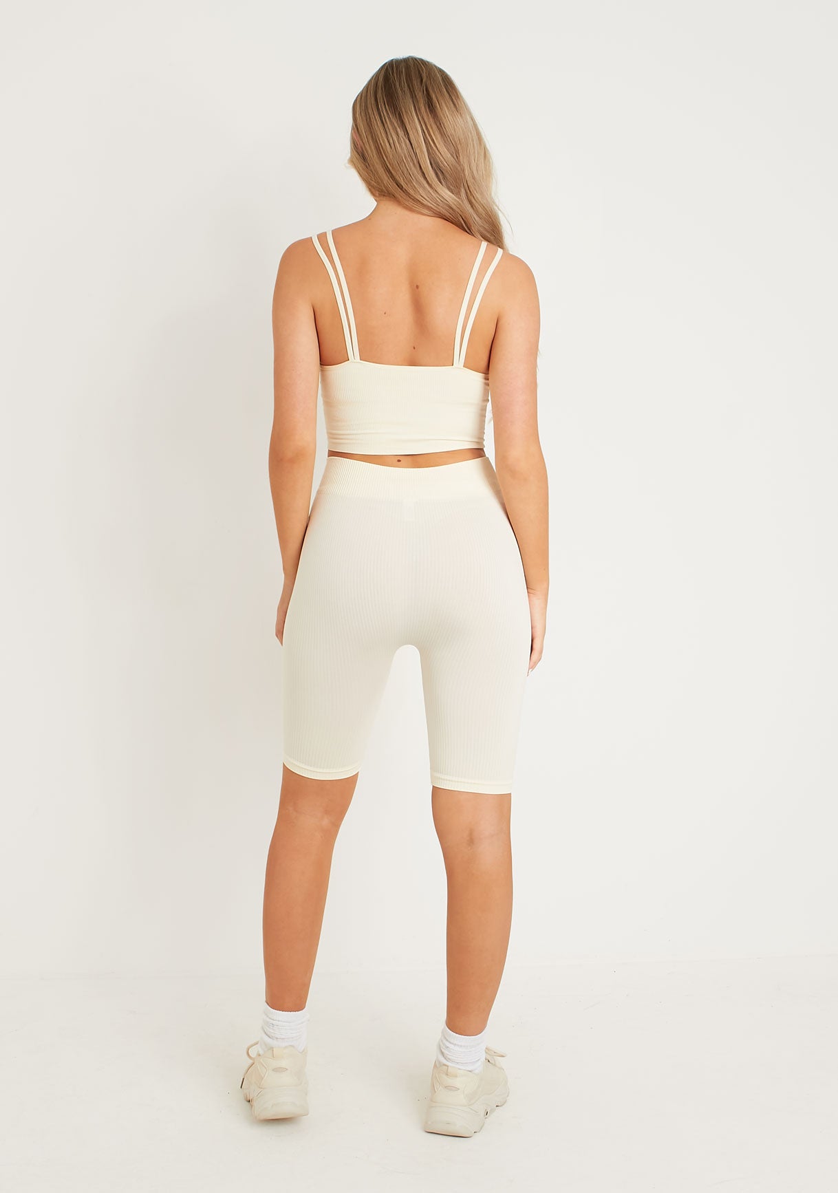 Aubree Cream Ribbed Seamless Cycling Shorts