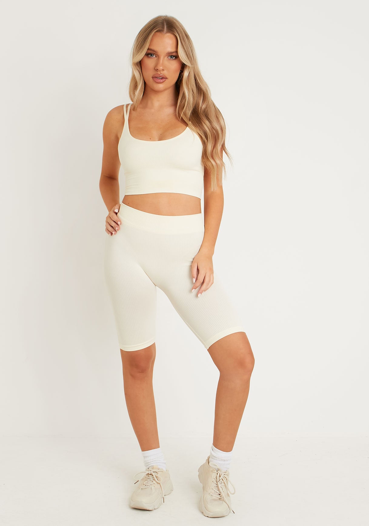 Aubree Cream Ribbed Seamless Cycling Shorts