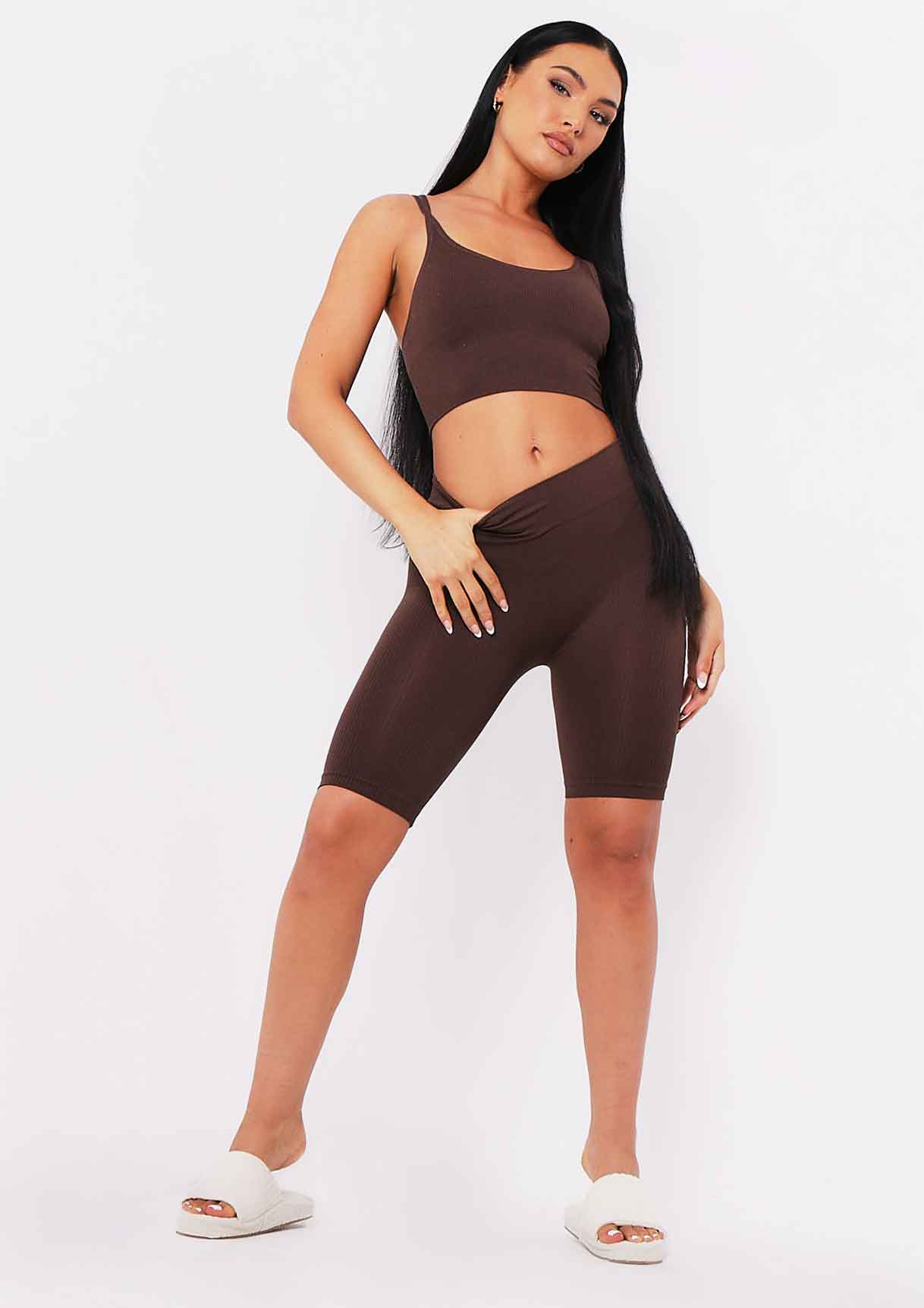 Aubree Chocolate Ribbed Seamless Cycling Shorts