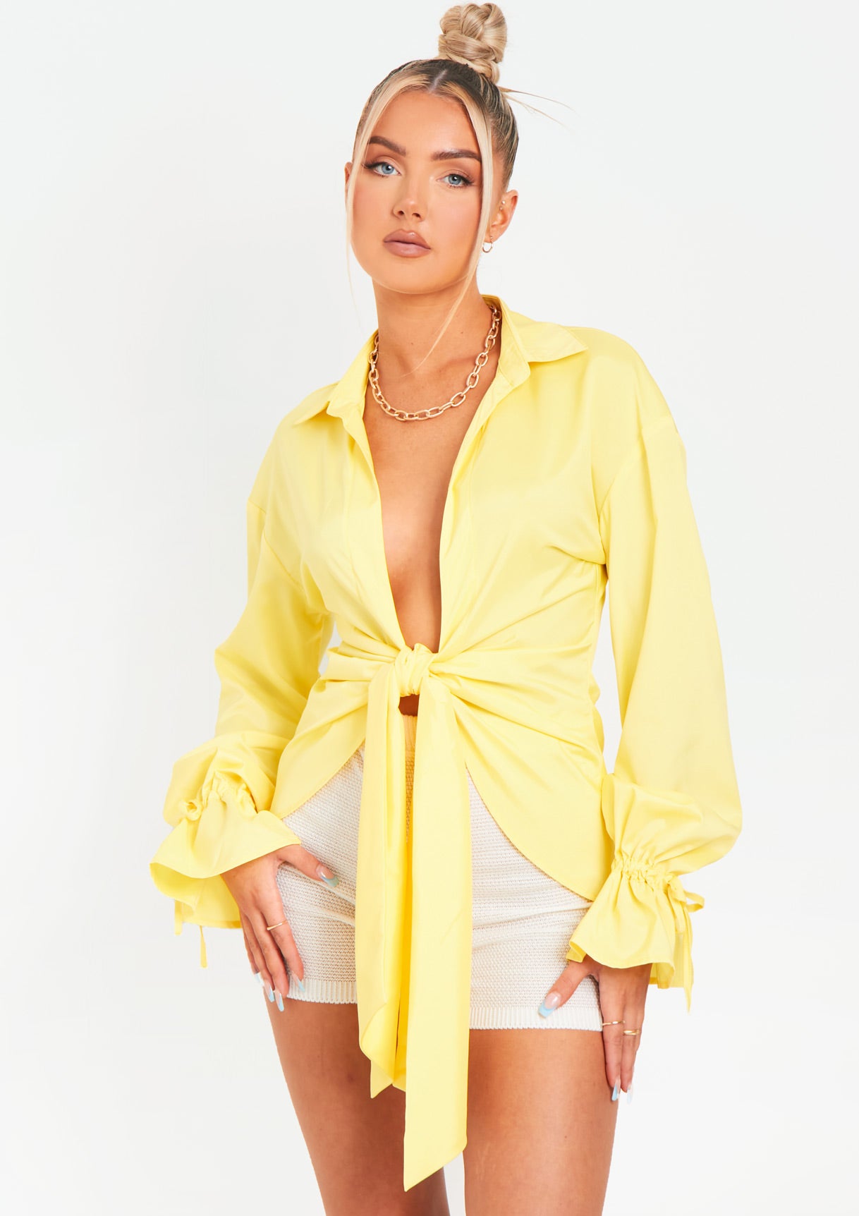 Aphrodite Lemon Plunge Drape Detail Shirt