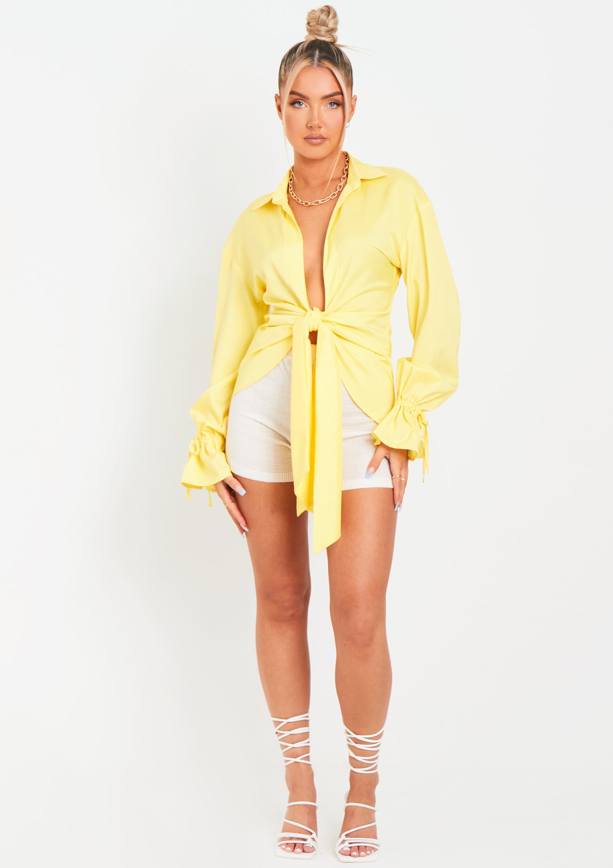 Aphrodite Lemon Plunge Drape Detail Shirt