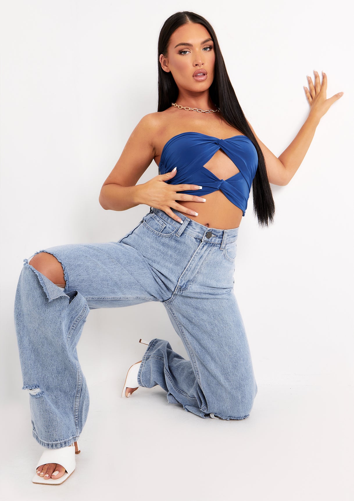 Lucy Blue Twist Front Cut Out Slinky Bandeau Top