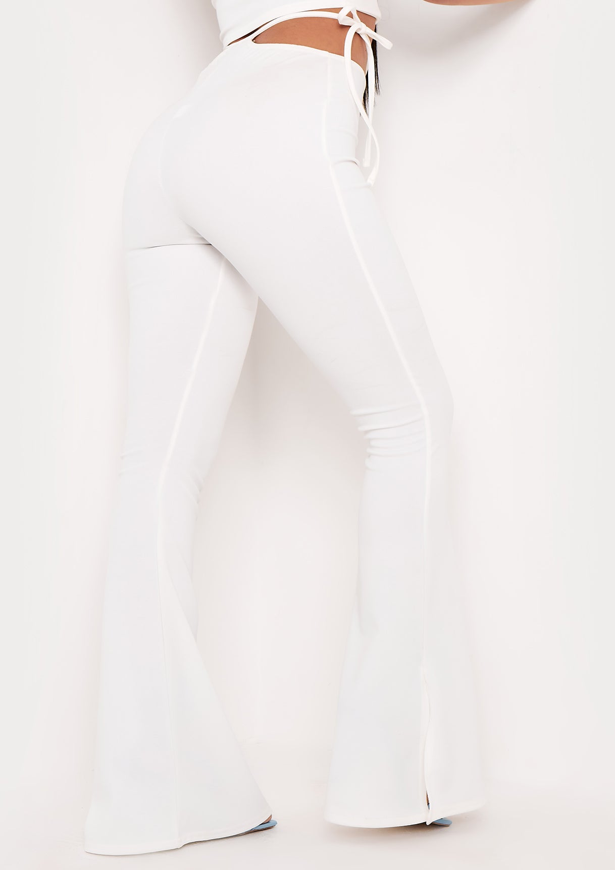 Carmella Ivory Tie Side Strap Detail Cut Out Flared Trousers