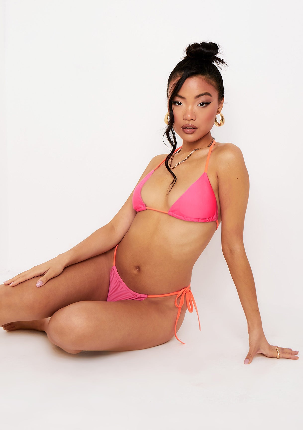 Jorja Pink Orange Contrast Tie Side Bikini Bottom